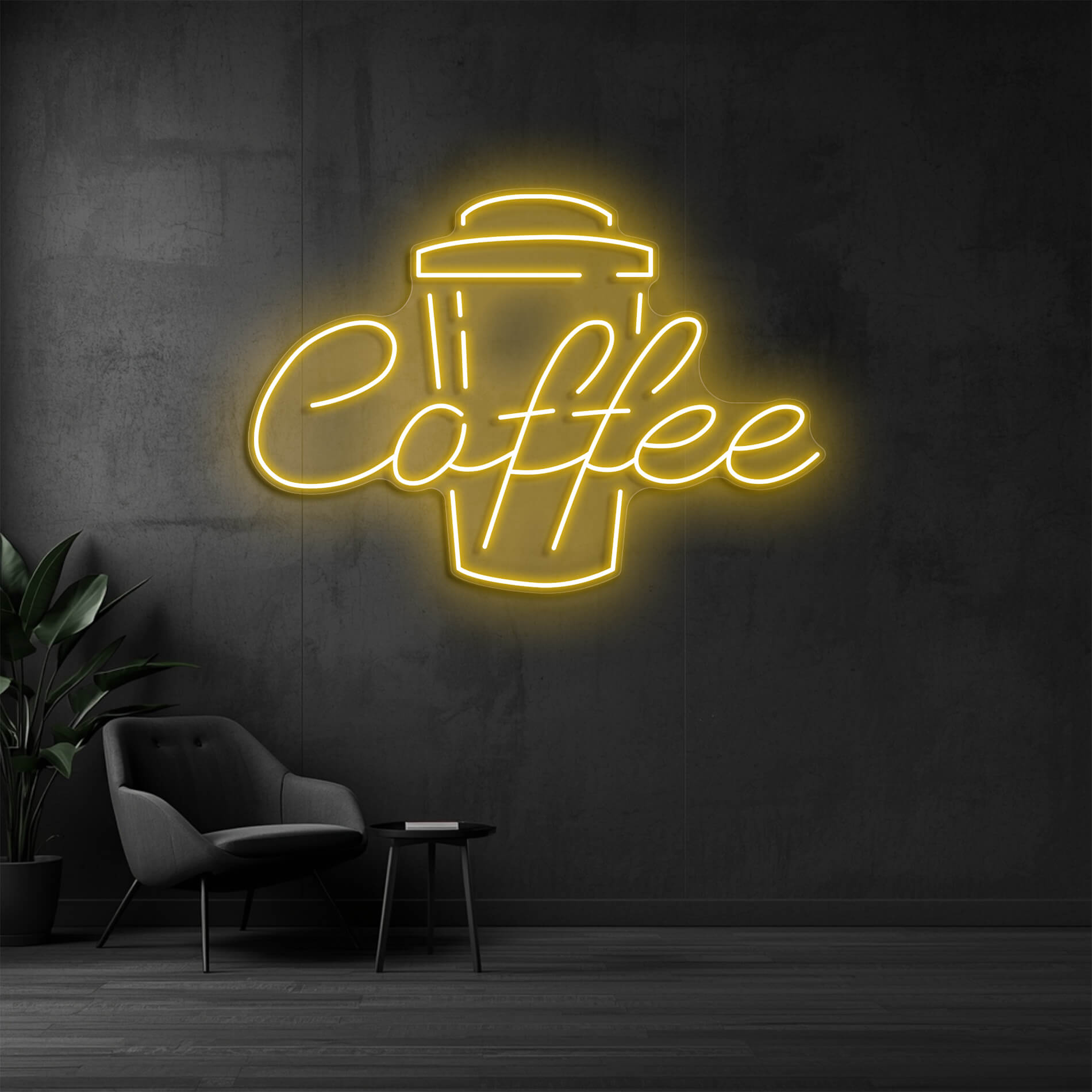 Coffee Neon Licht in gold-gelb als moderne Wandbeleuchtung für Cafés und Bäckereien