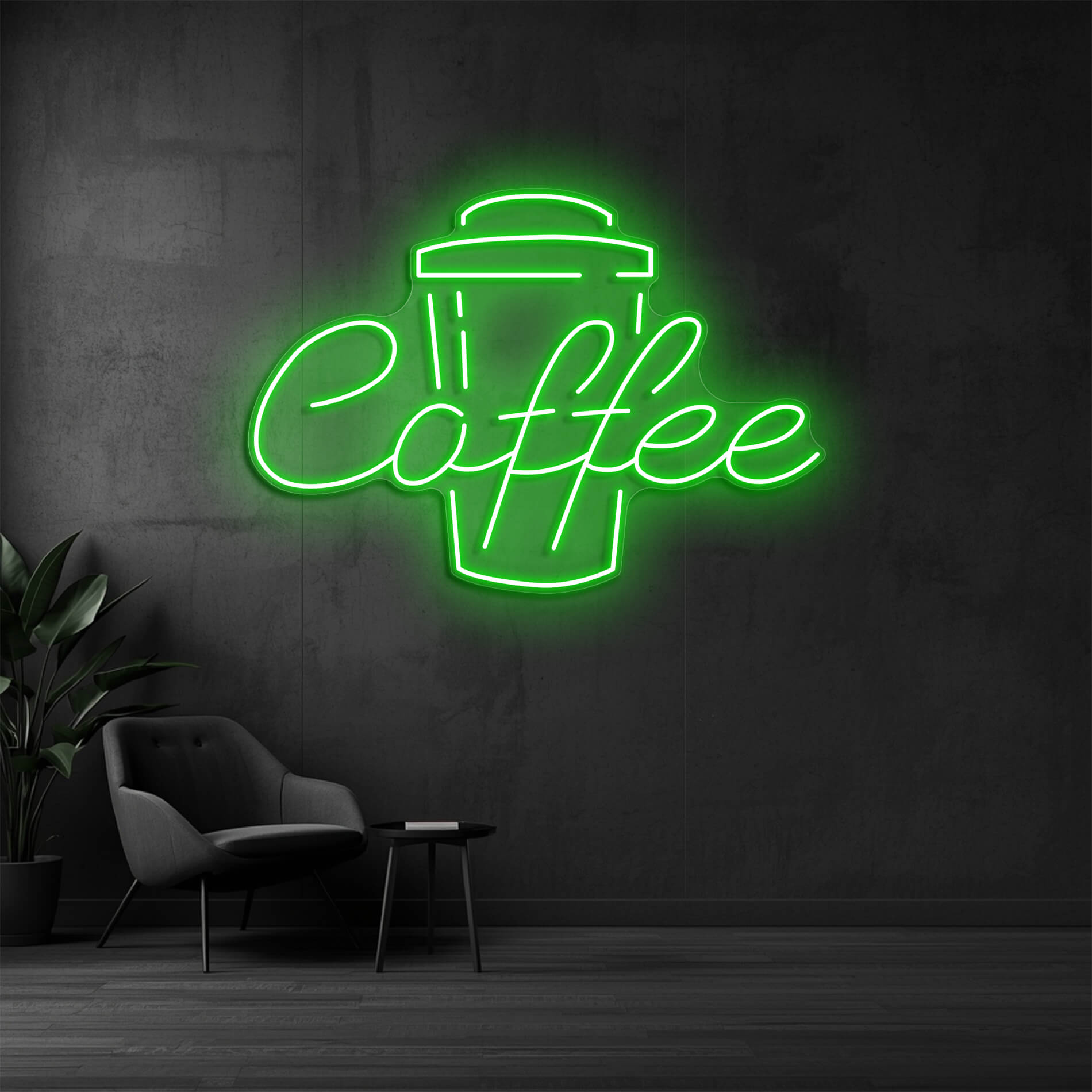 LED Neon Coffee Sign in gruen als stilvolle Beleuchtung für Gastronomiebetriebe