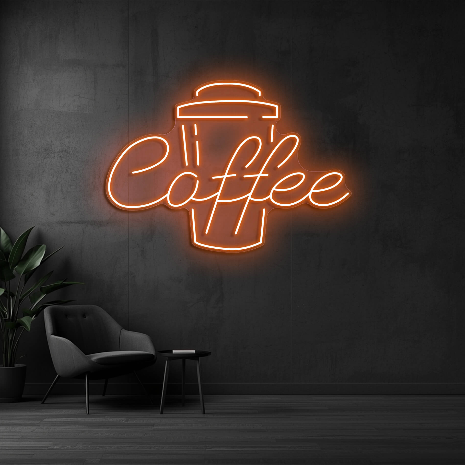Coffee Neon Beleuchtung in orange als dekoratives Licht für Events und Cafébereiche