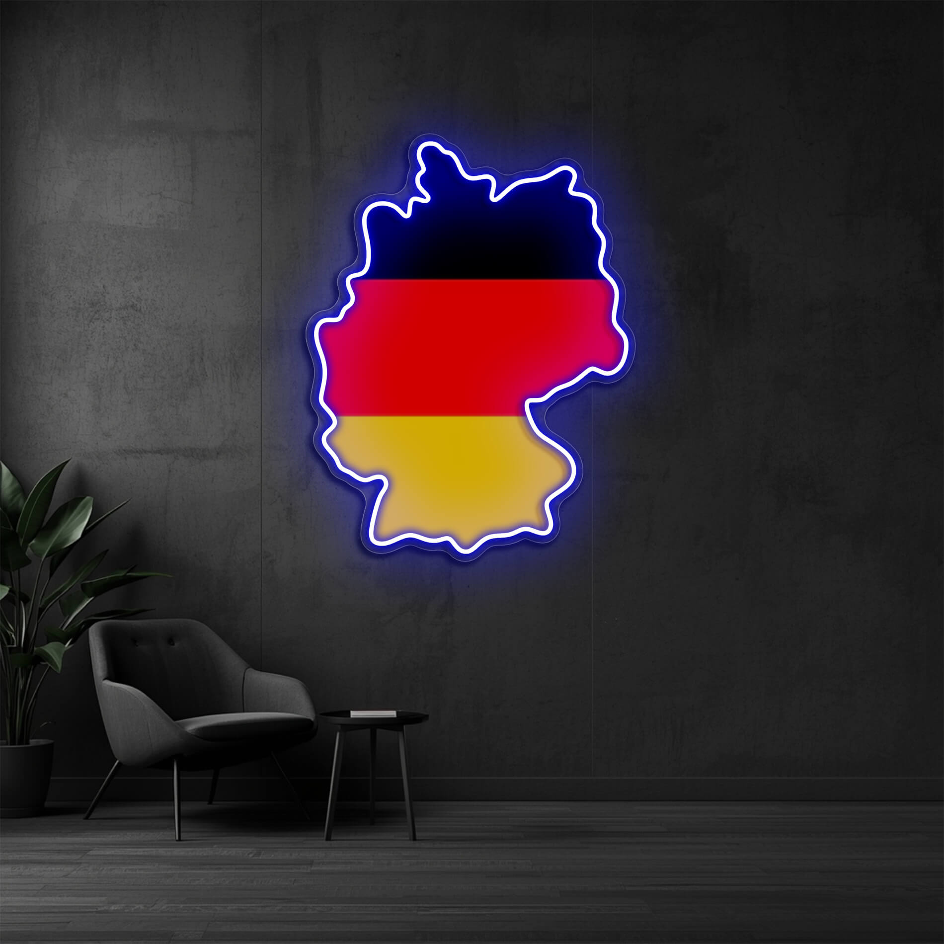 LED Neonschild Deutschland in blau als leuchtende Deutschlandkarte