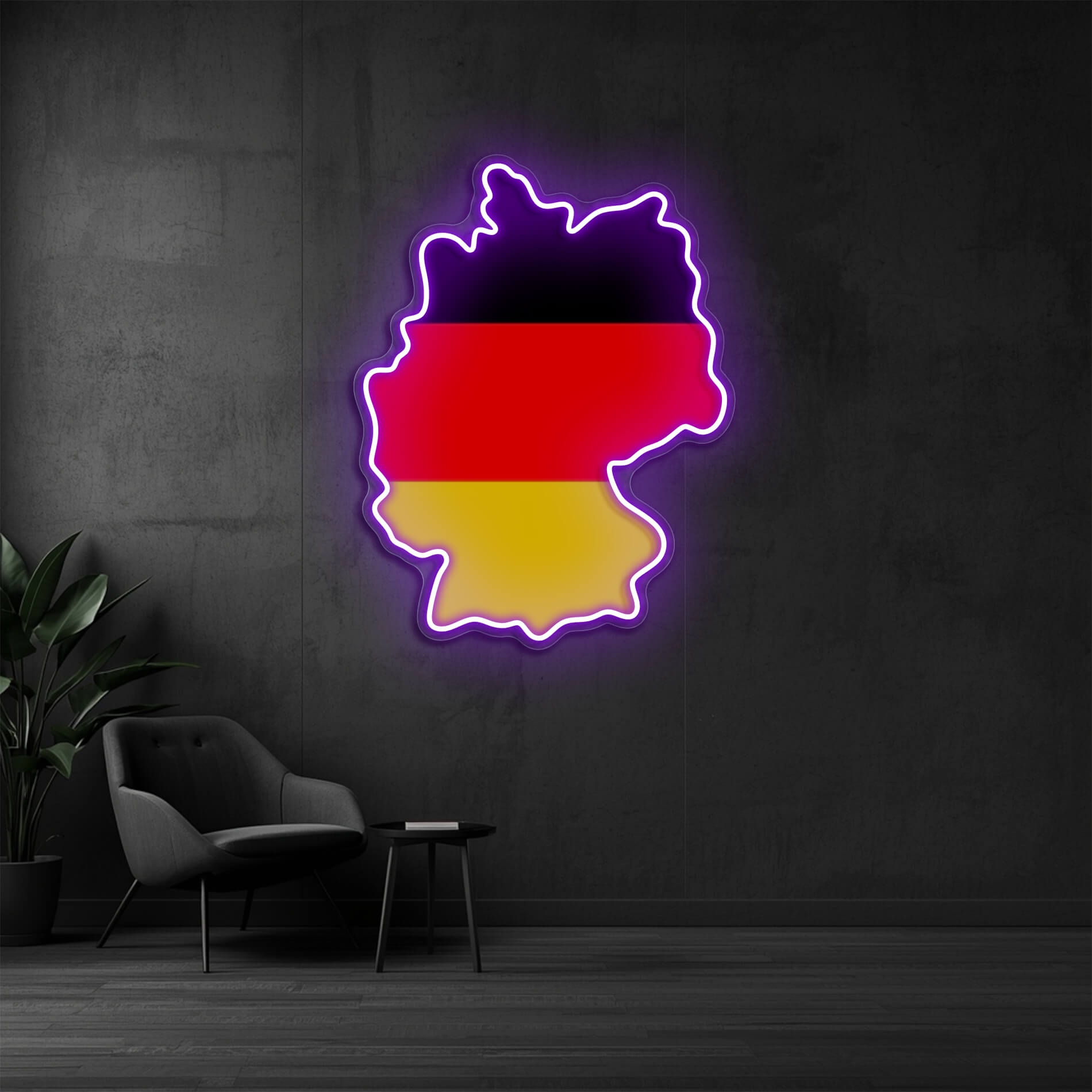Neonschild aus Deutschland mit Deutschlandkarte in violett