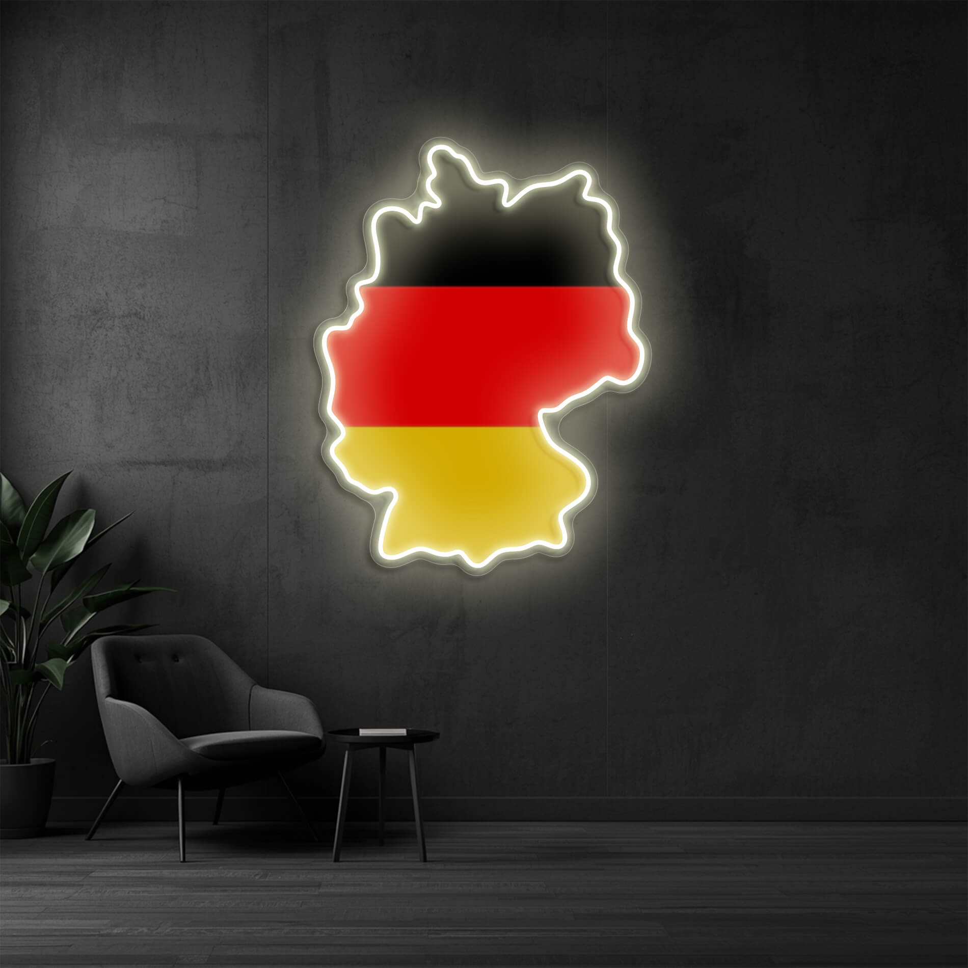 Neonschild aus Deutschland mit Deutschlandkarte in warm weiss