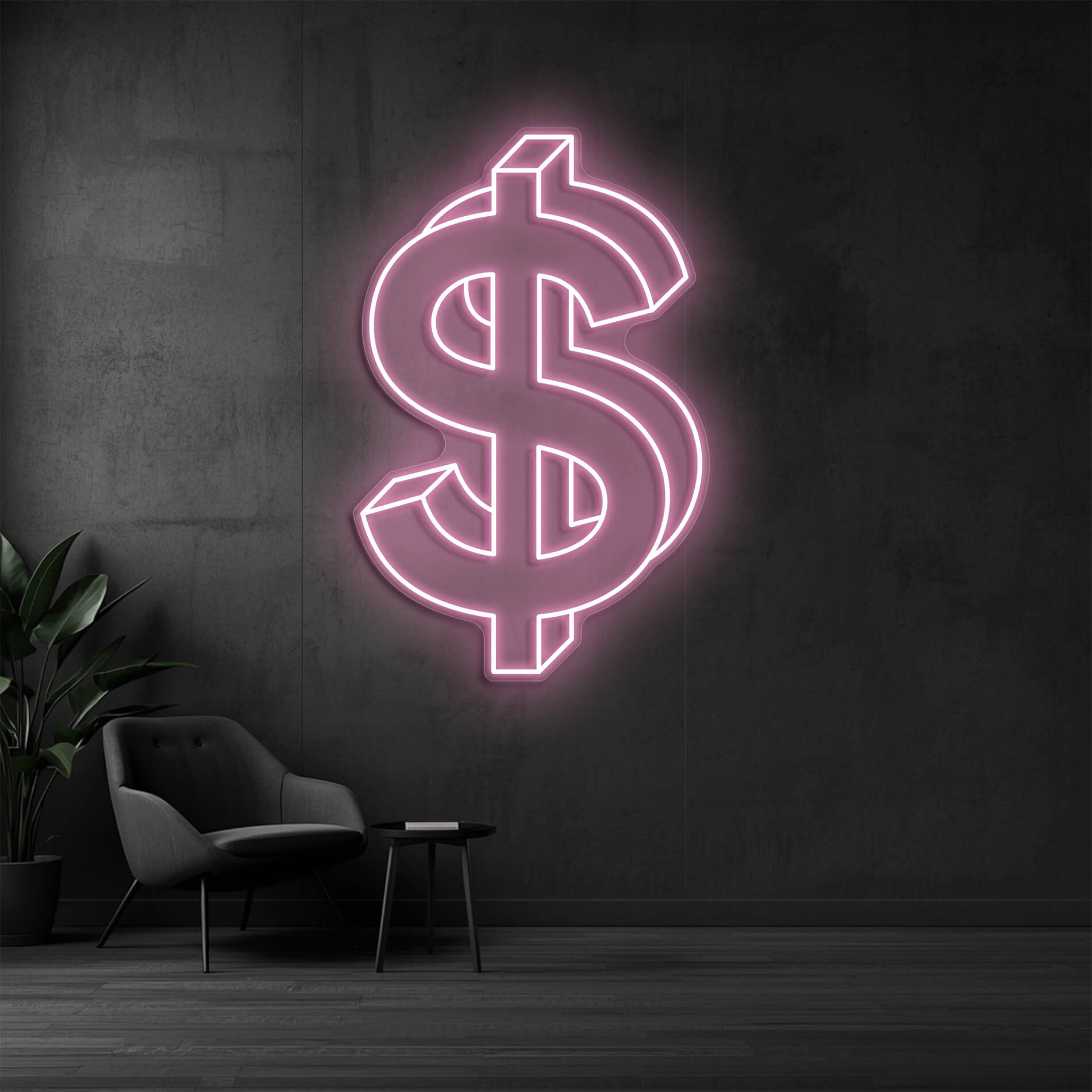 Dollar Neon Licht in light pink für Gaming Rooms und Streaming Hintergründe