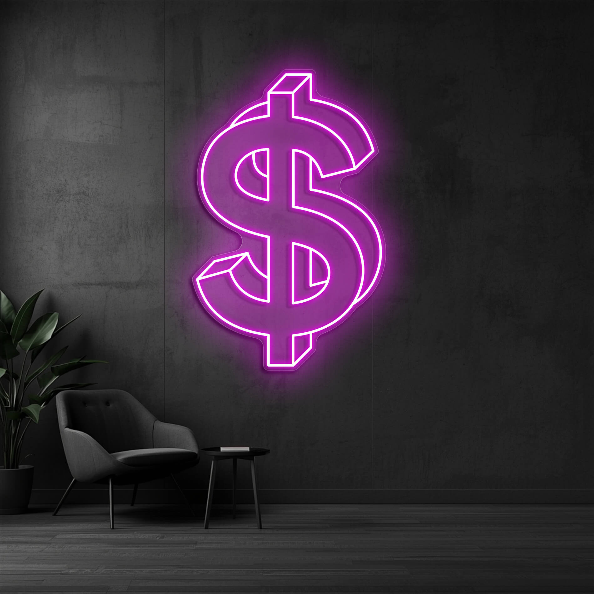 Neon Dollar Zeichen in pink als Beleuchtung für Events und Partys