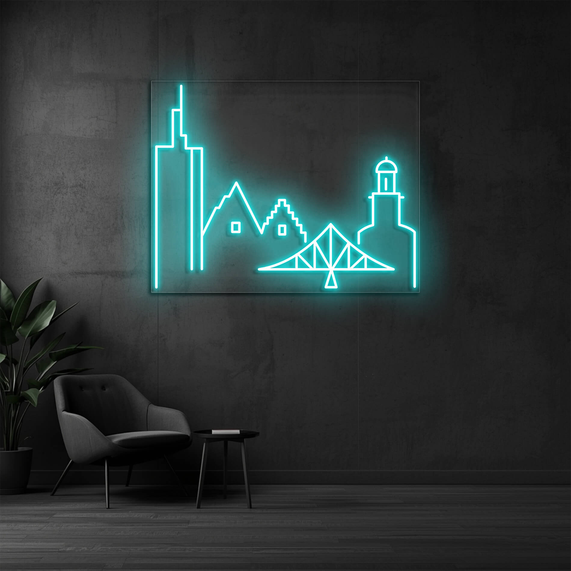 LED Neon Schild Frankfurt in eis-blau als moderne Frankfurt Wanddeko