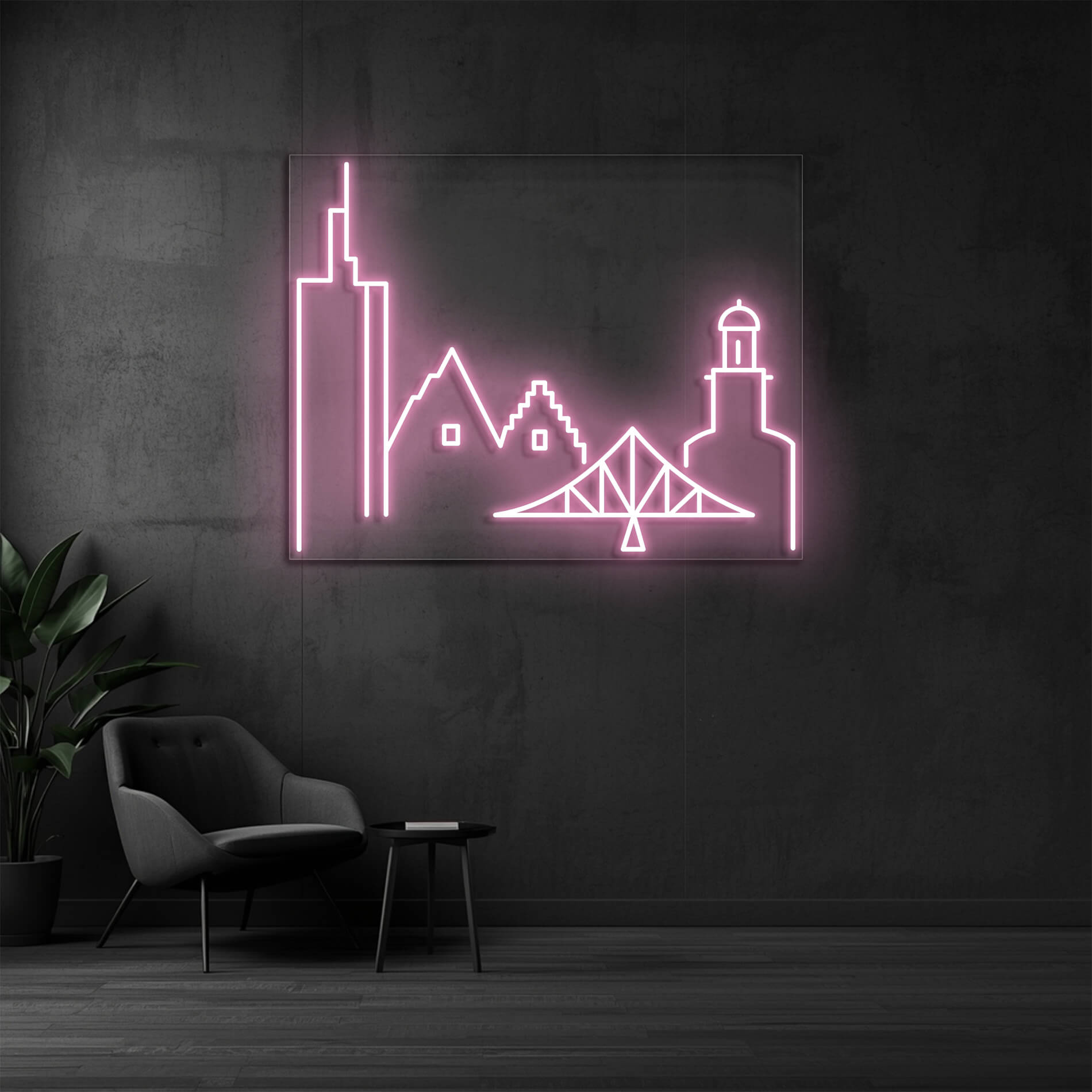 LED Neon Schild Frankfurt in light-pink als stilvolle Neonbeleuchtung für Büro oder Unternehmen