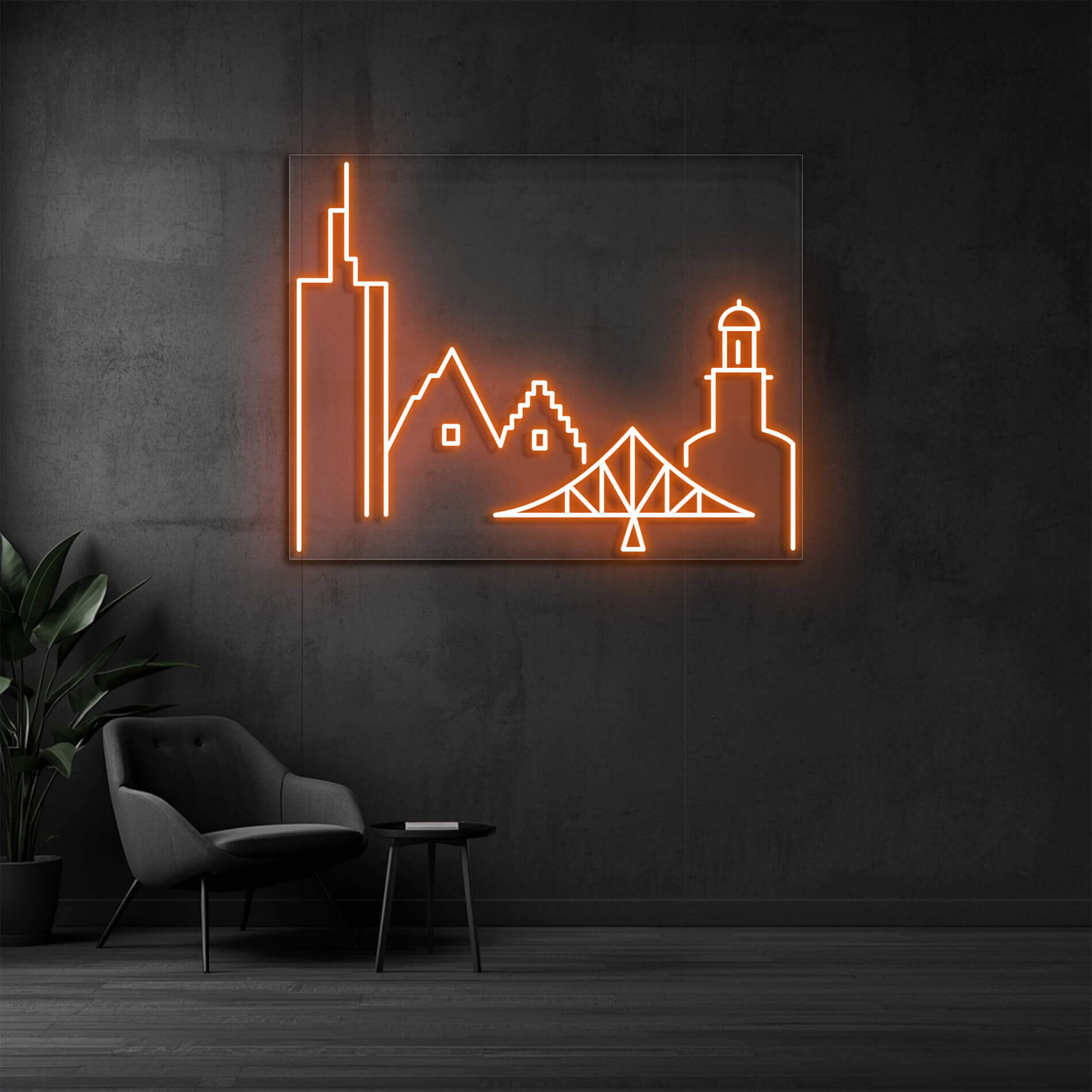 LED Neon Schild Frankfurt in orange als stilvolle Neonbeleuchtung für Büro oder Unternehmen