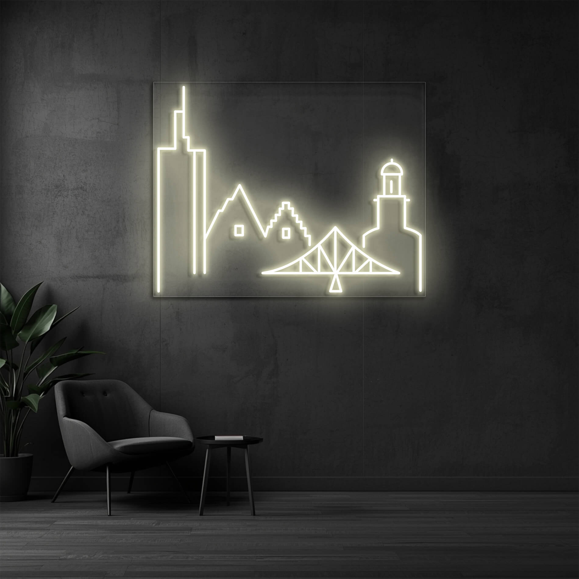 LED Neon Schild Frankfurt in warm-weiss als stilvolle Neonbeleuchtung für Büro oder Unternehmen