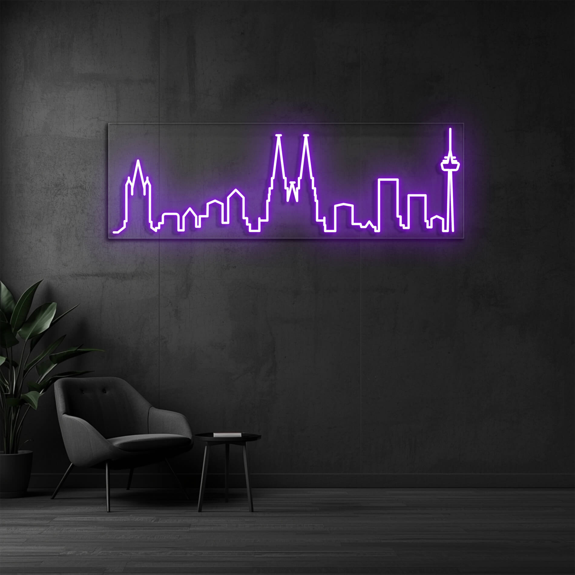 LED Neon Schild Köln in violett als moderne Köln Wanddeko