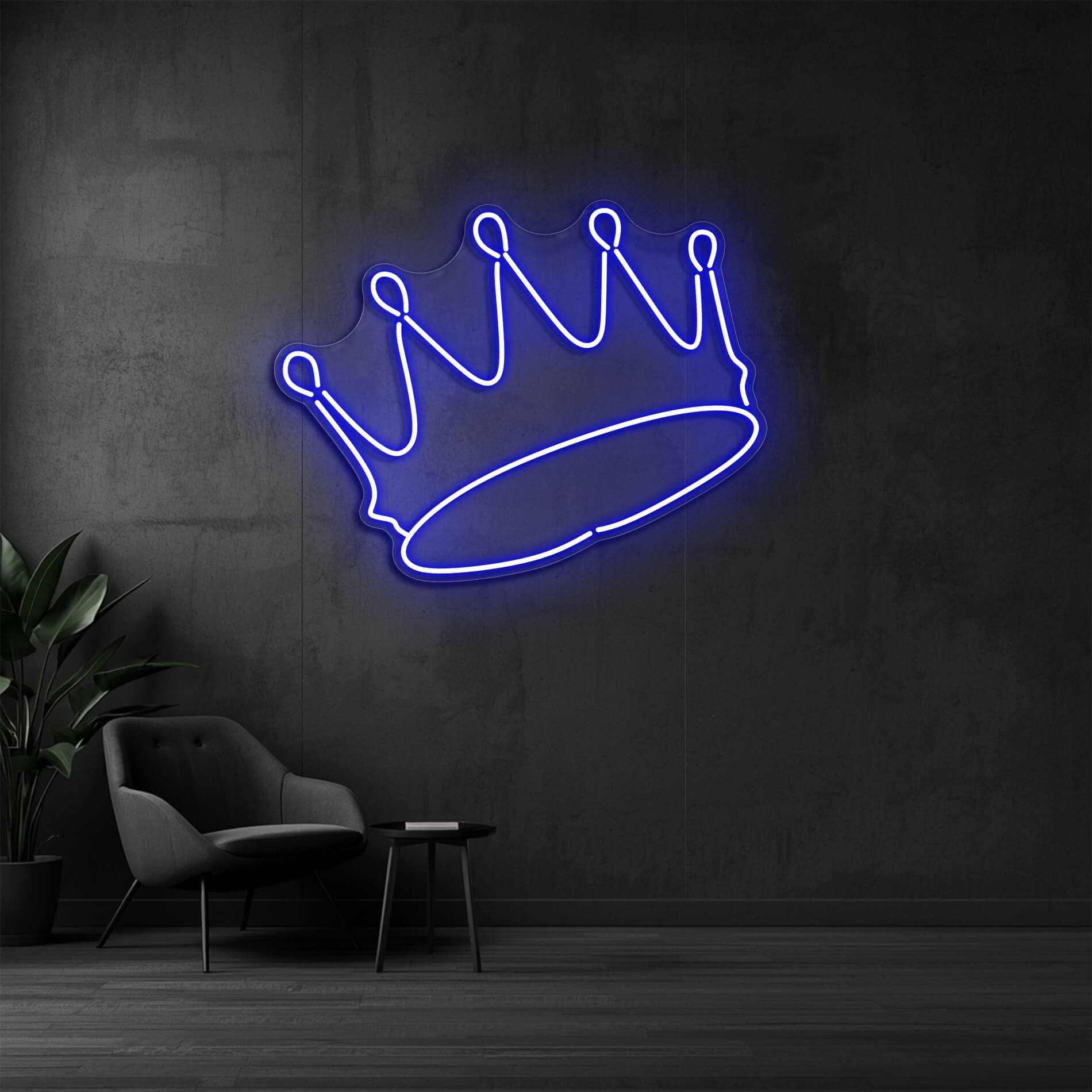 LED Neon Schild Krone in Blau als moderne Wanddekoration
