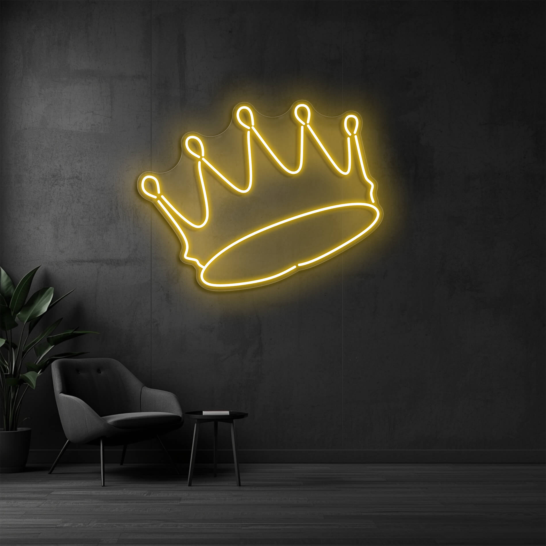 LED Neon Schild Krone in gold-gelb als moderne Wandbeleuchtung für Wohnräume