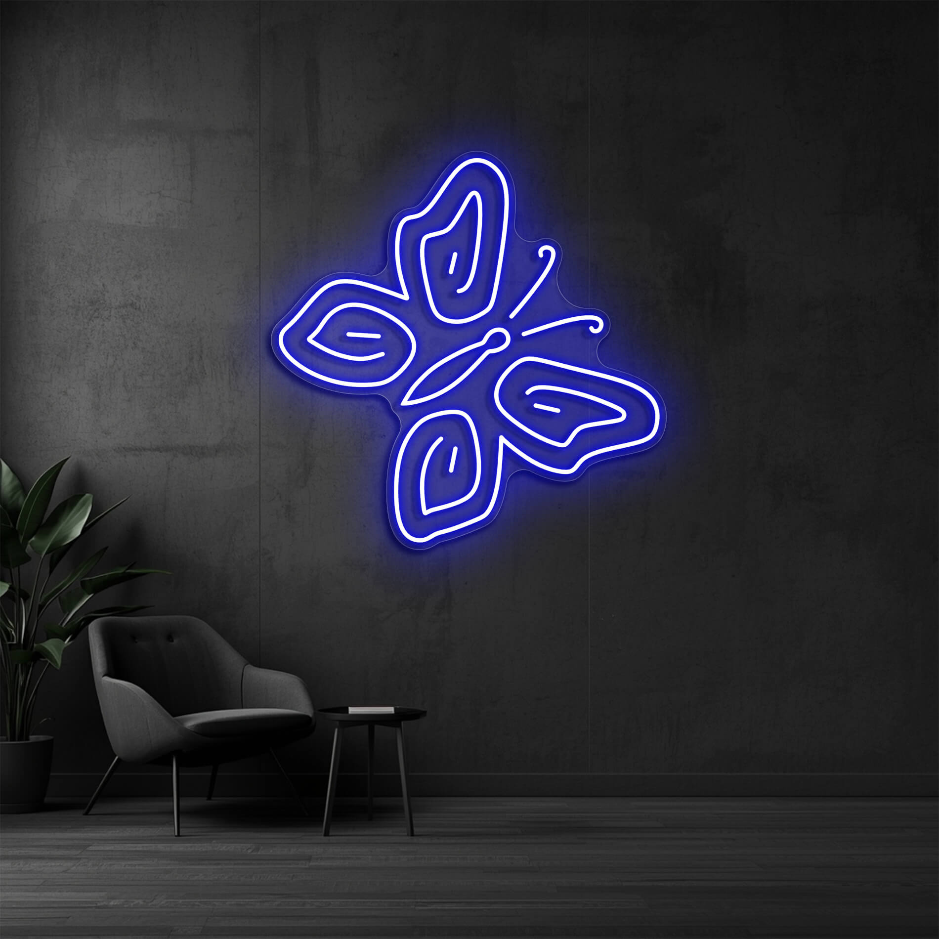 LED Neon Schild Schmetterling in blau als ästhetische Raumbeleuchtung