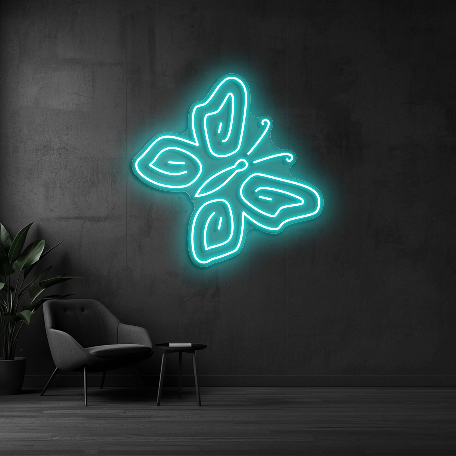 LED Neon Schild Schmetterling in eis-blau als ästhetische Raumbeleuchtung