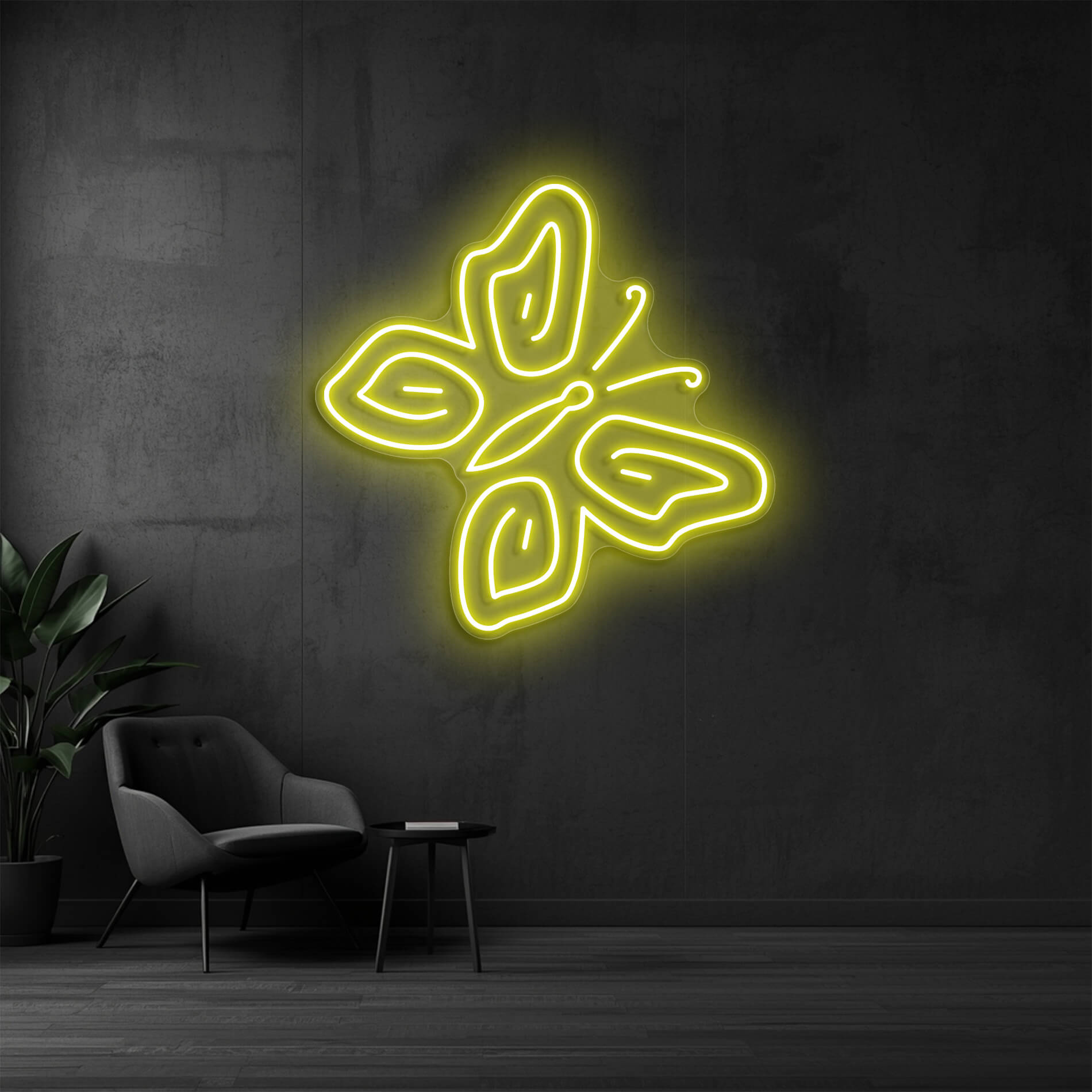 LED Neon Schild Schmetterling in gelb als dekoratives Neonlicht für Events