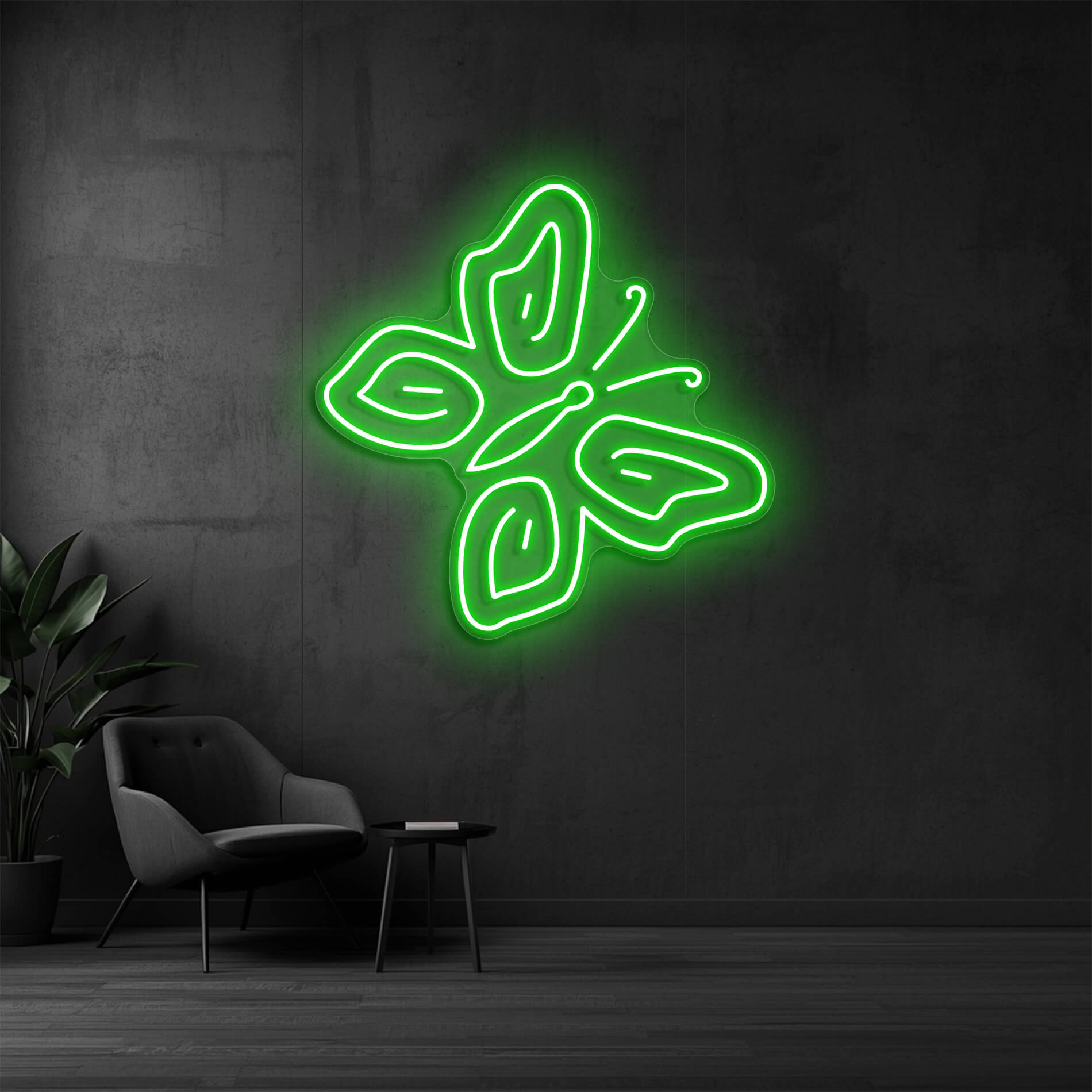 LED Neon Schild Schmetterling in grün als moderne Lichtdekoration