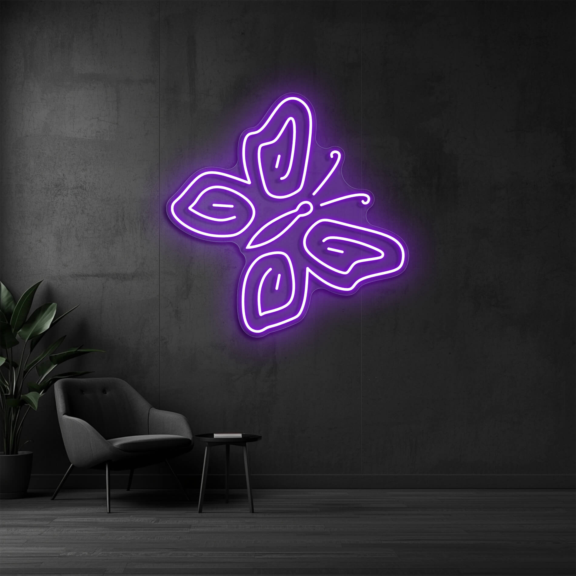 LED Neon Schild Schmetterling in violett als moderne Lichtdekoration
