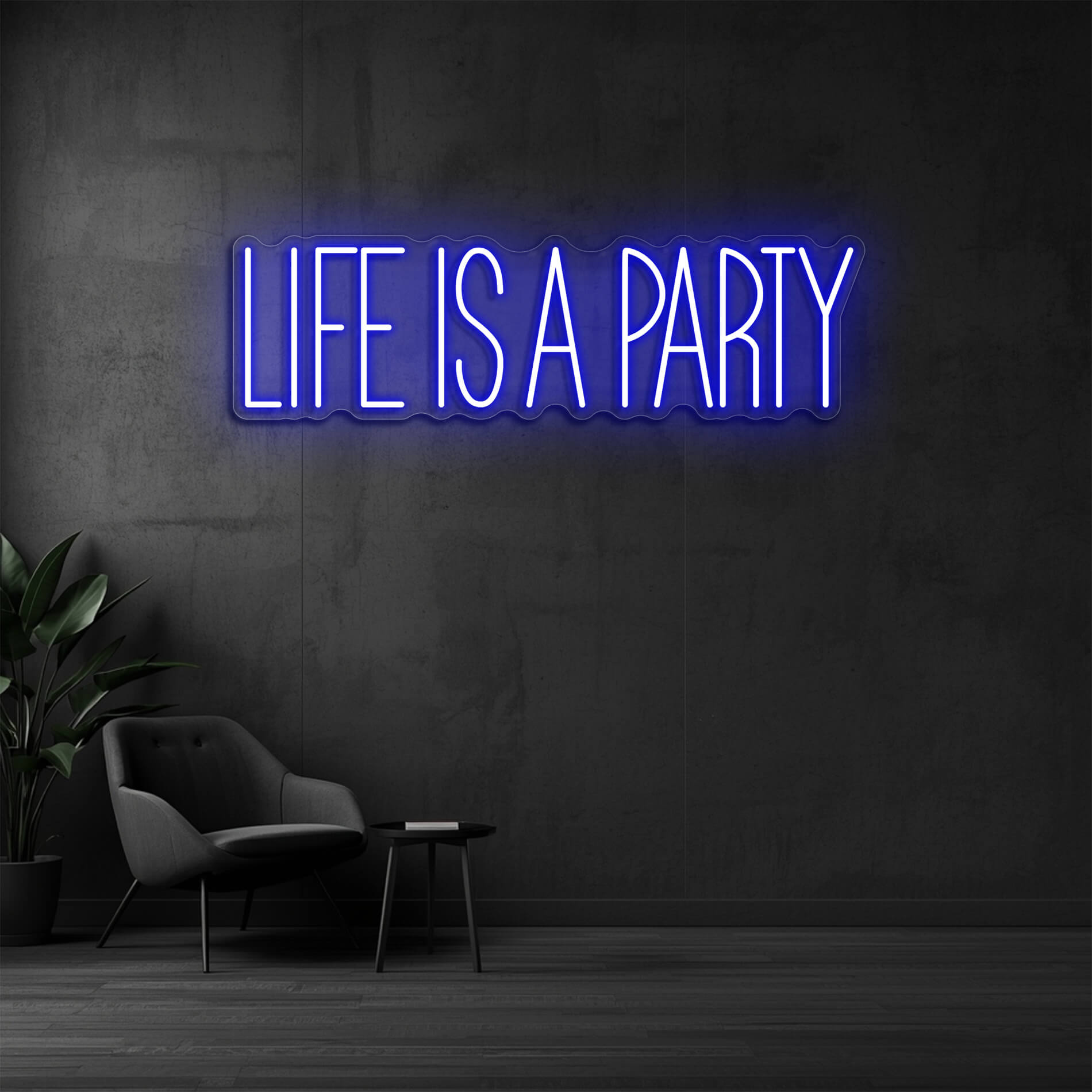 Life Is A Party LED Neon blau als Event Design