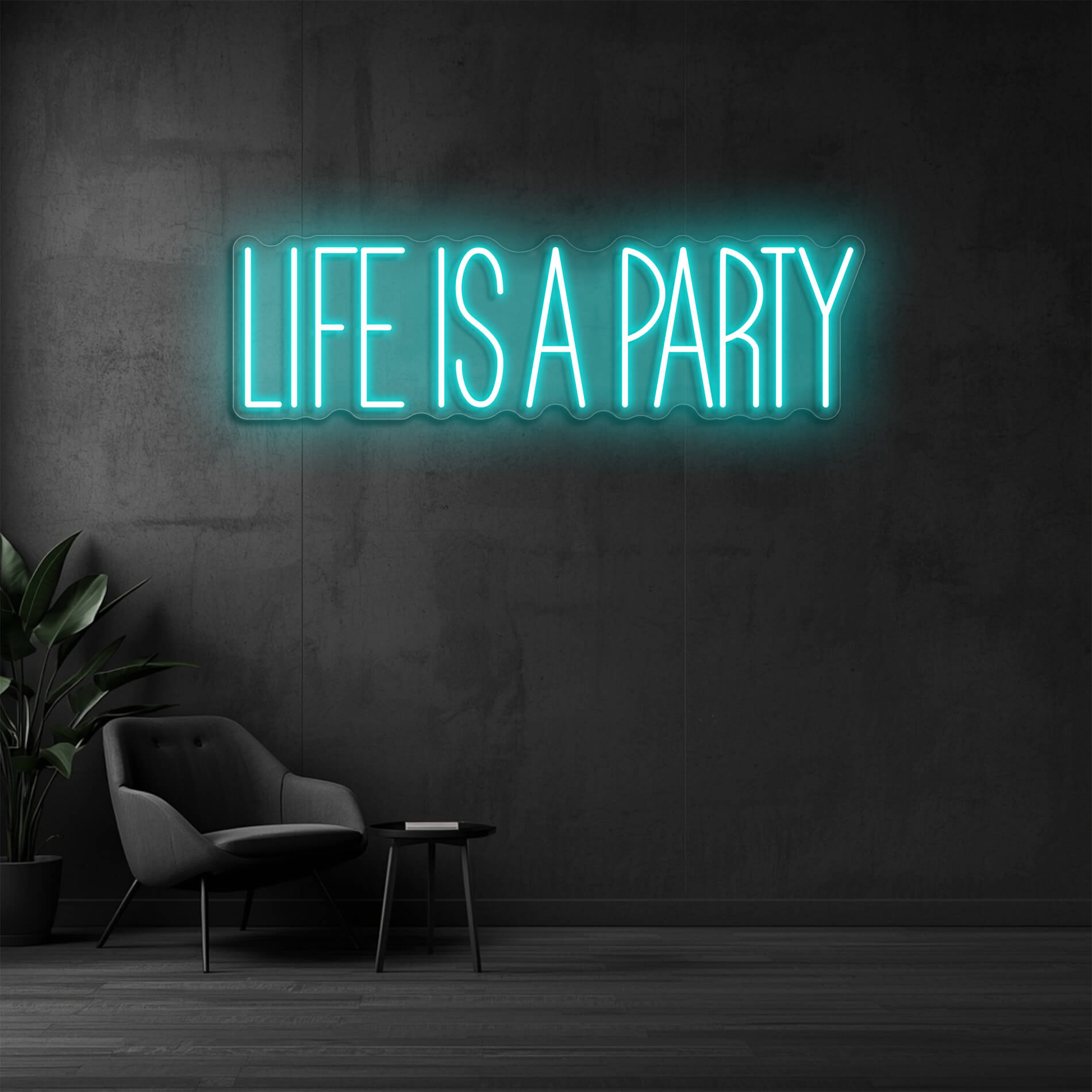 Life Is A Party LED Neon eisblau als Eventlicht