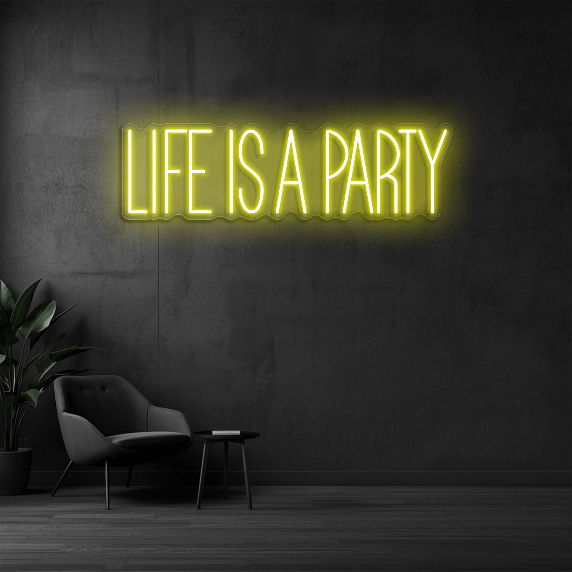 Life Is A Party LED Neon gelb als Eventbeleuchtung