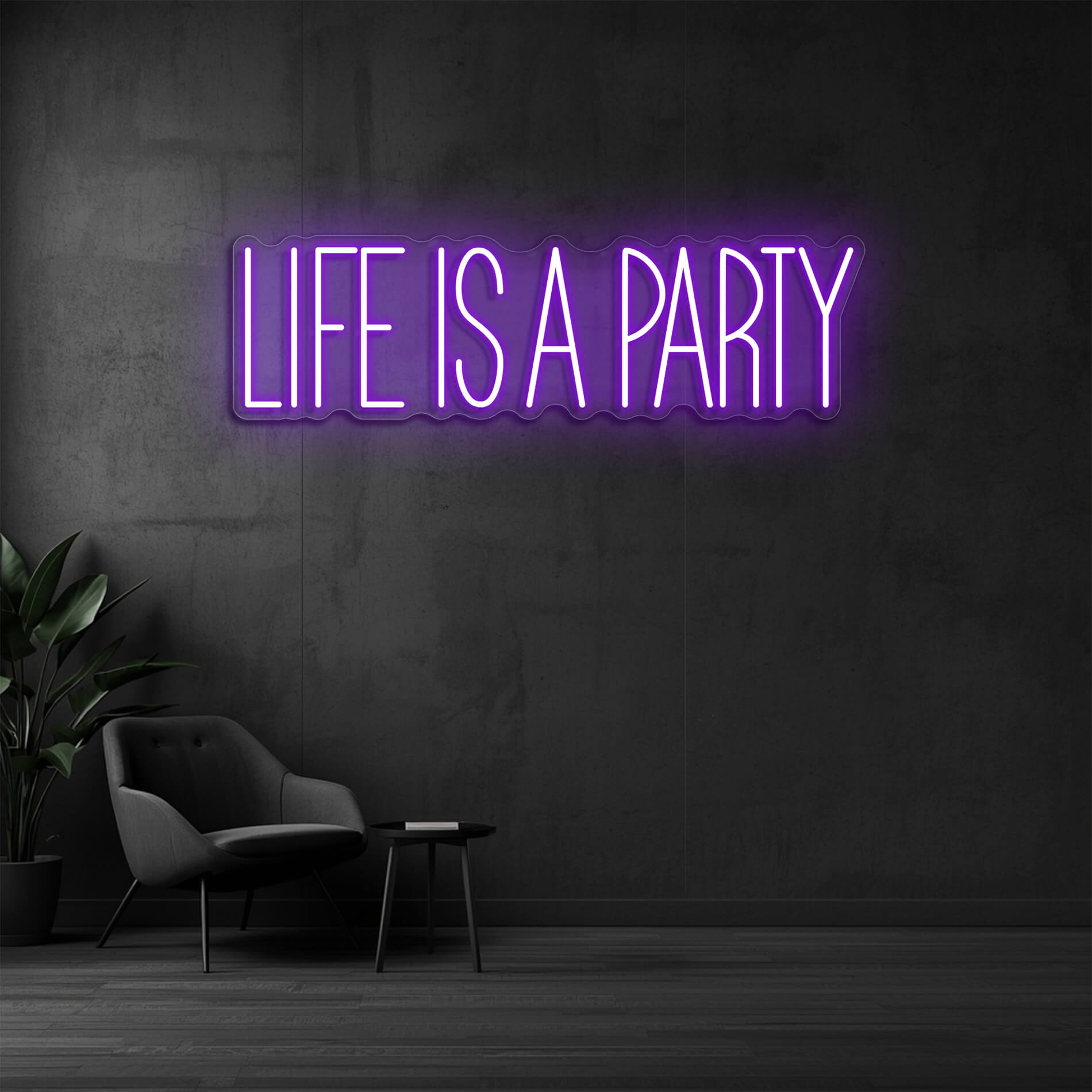 Life Is A Party LED Neon violett als Eventdesign