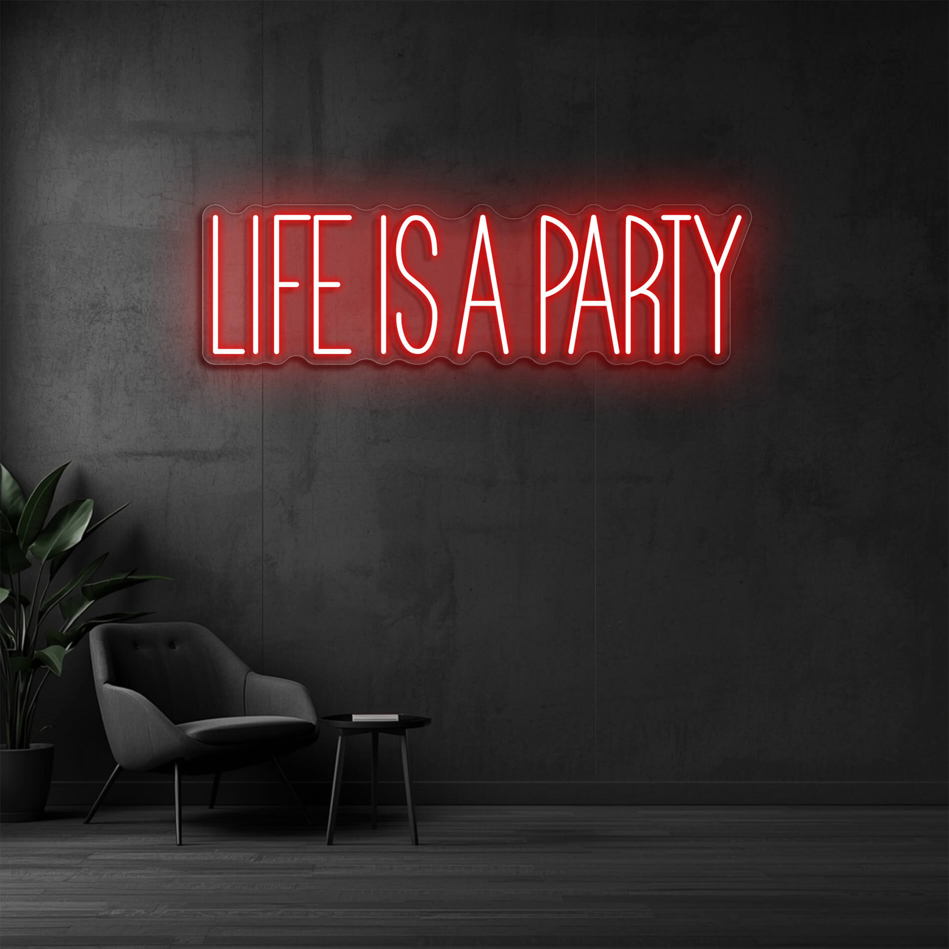 Life Is A Party Neon Design rot für Partyräume