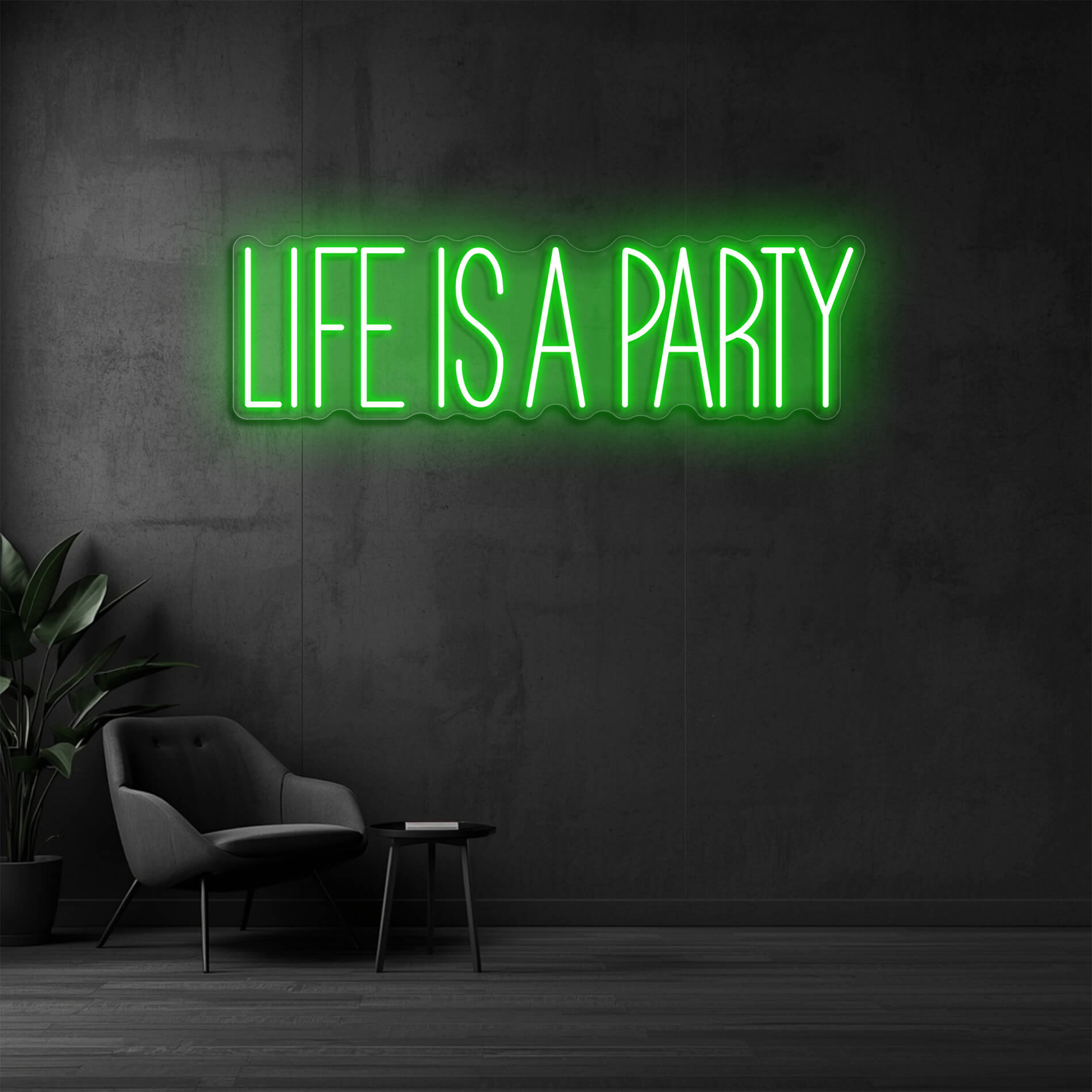 Life Is A Party Neon Motiv gruen als Partylicht