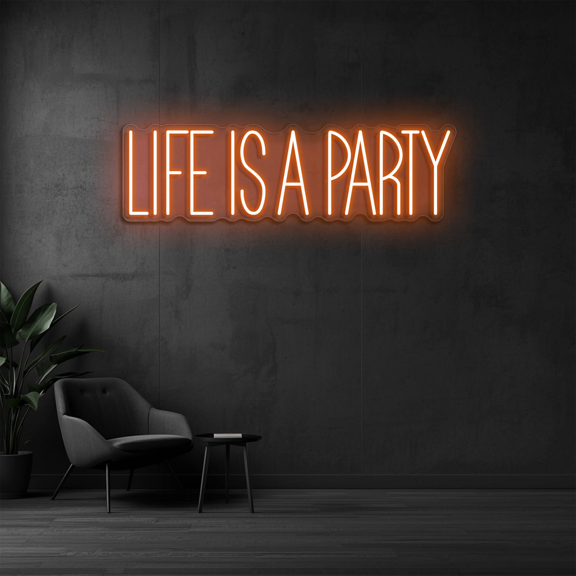 Life Is A Party Neon Motiv orange als Partylicht