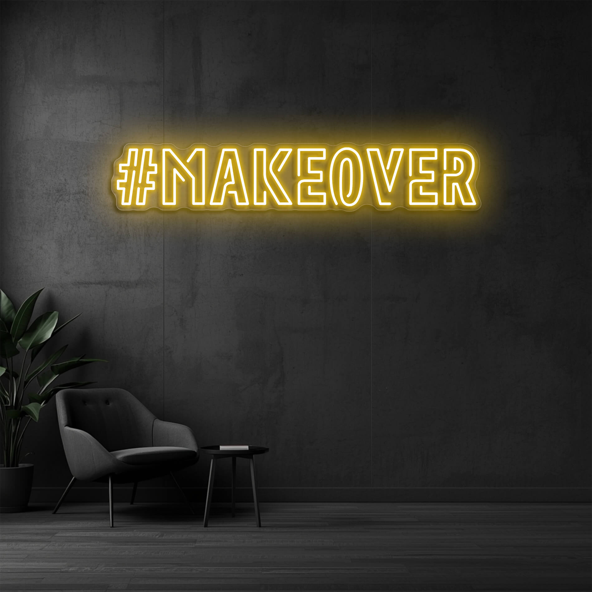 #MAKEOVER LED Neon Beauty Schild goldgelb für Studios