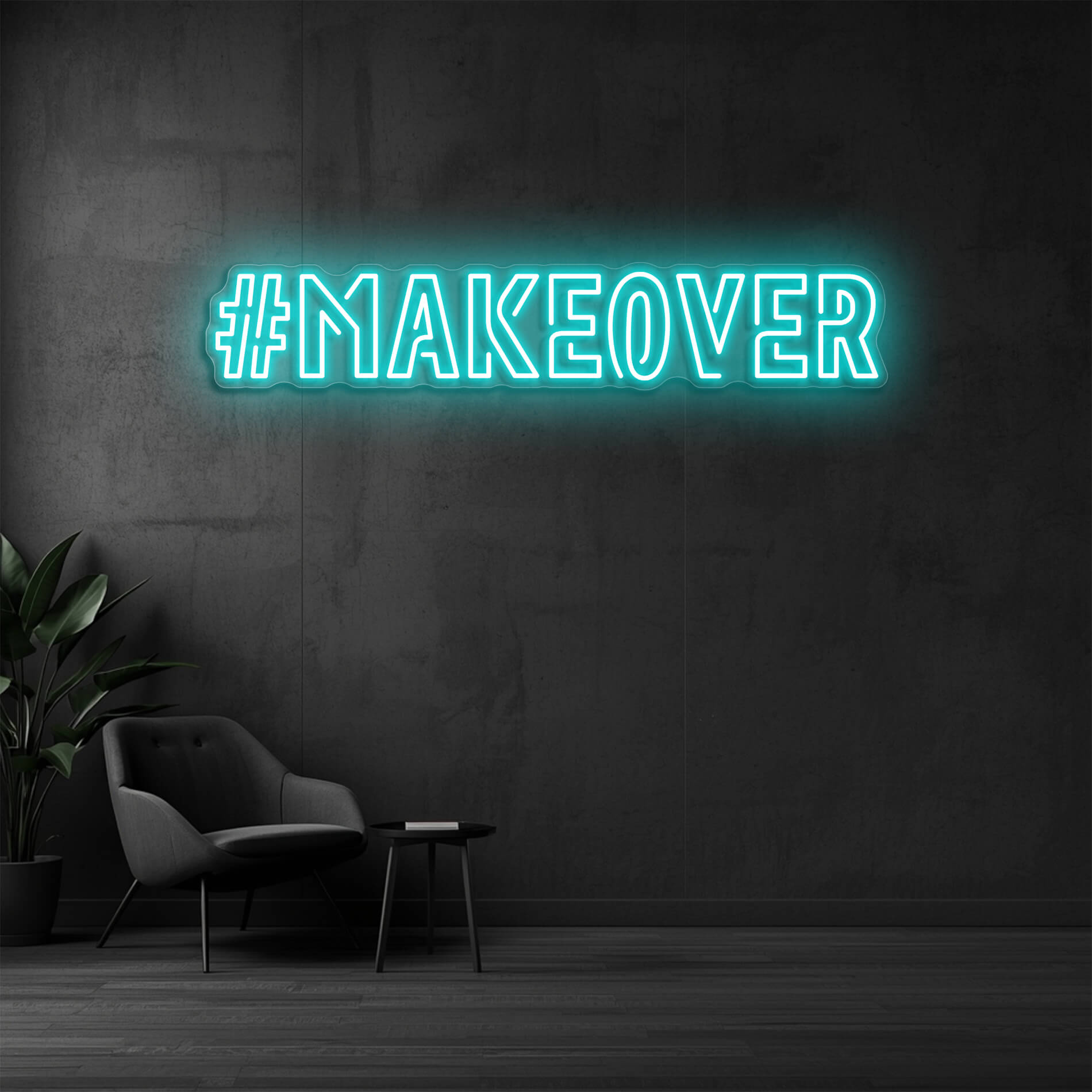 #MAKEOVER Neon Schild eisblau für Beauty Salons