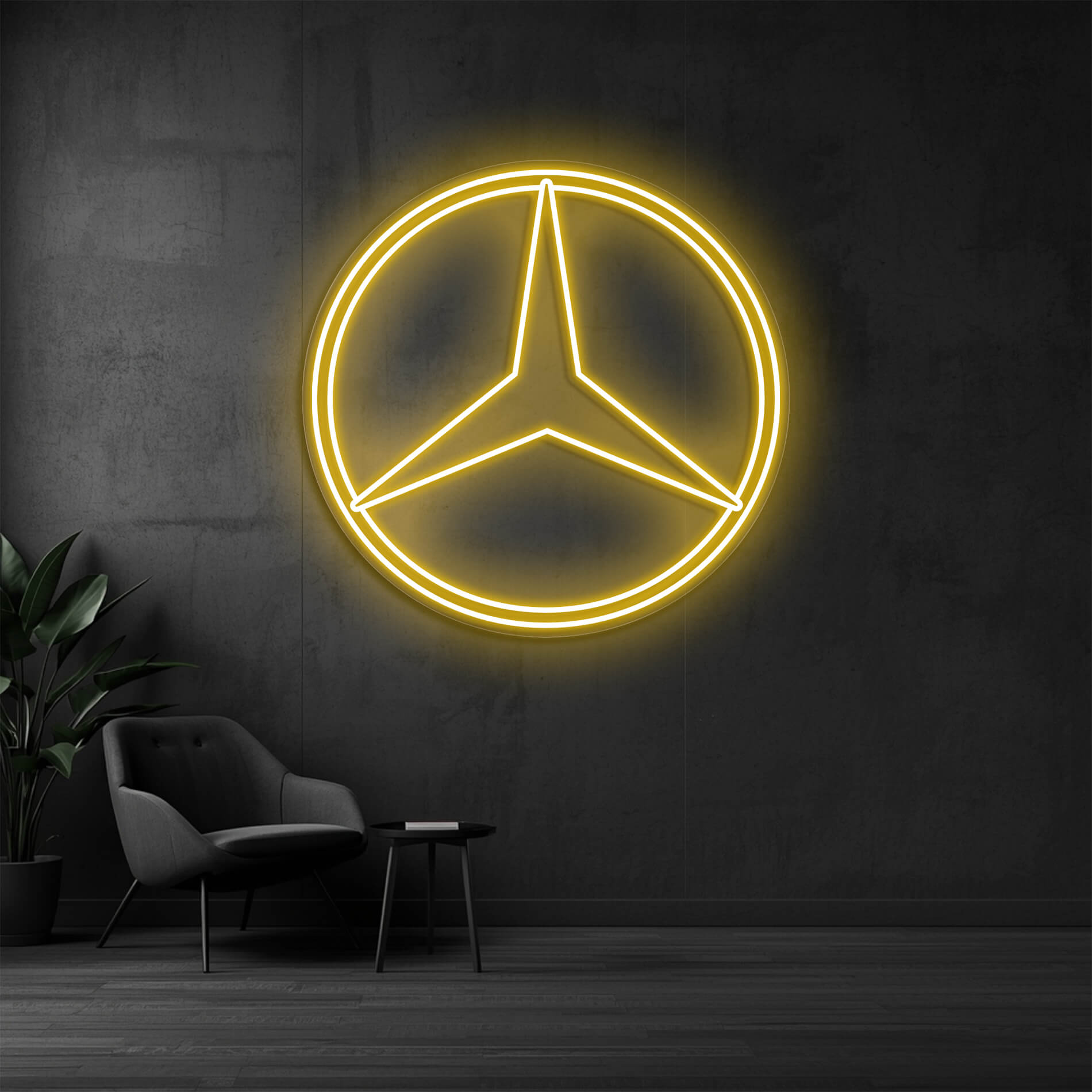 Mercedes LED Schild goldgelb als dekoratives Garagenlicht