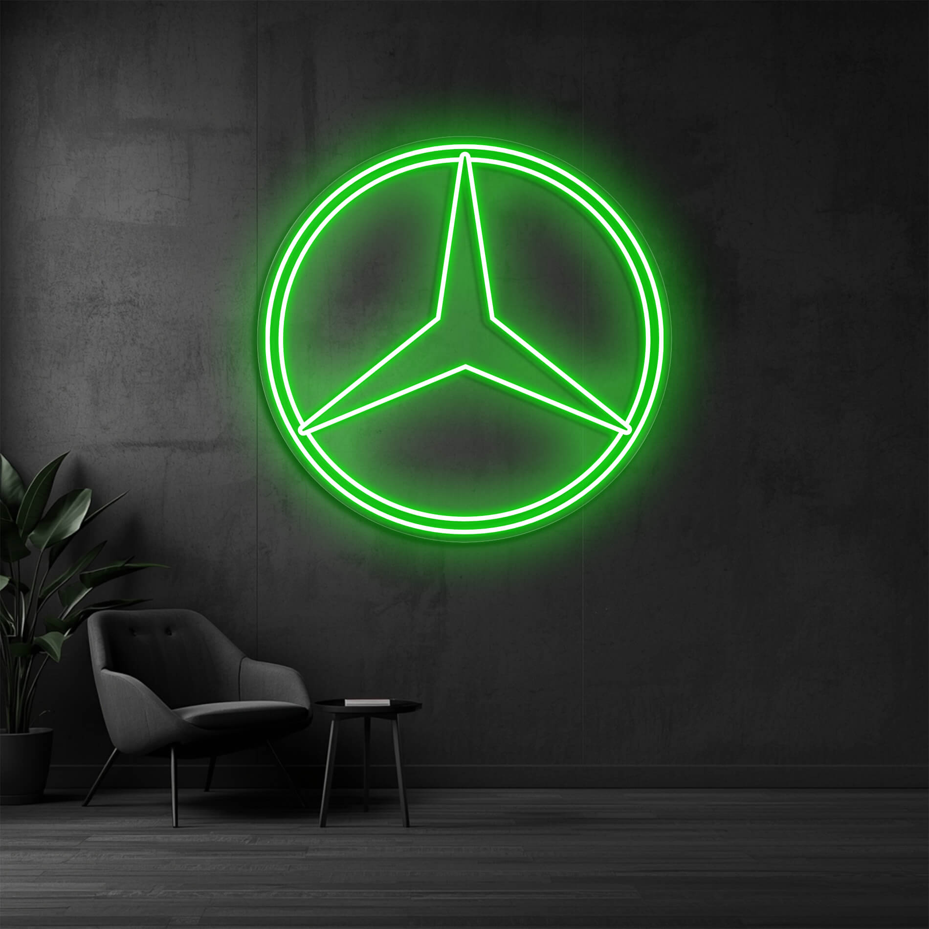 Mercedes LED Schild gruen als Licht für Sammler und Autoliebhaber