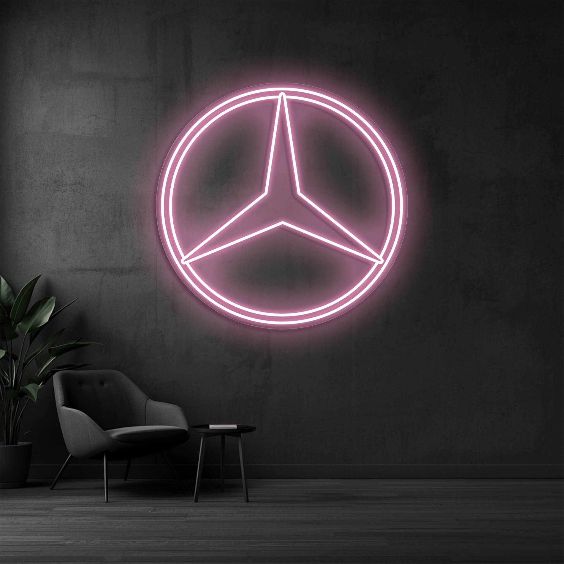 Mercedes LED Schild light pink als dekorative Beleuchtung für Auto Lounges