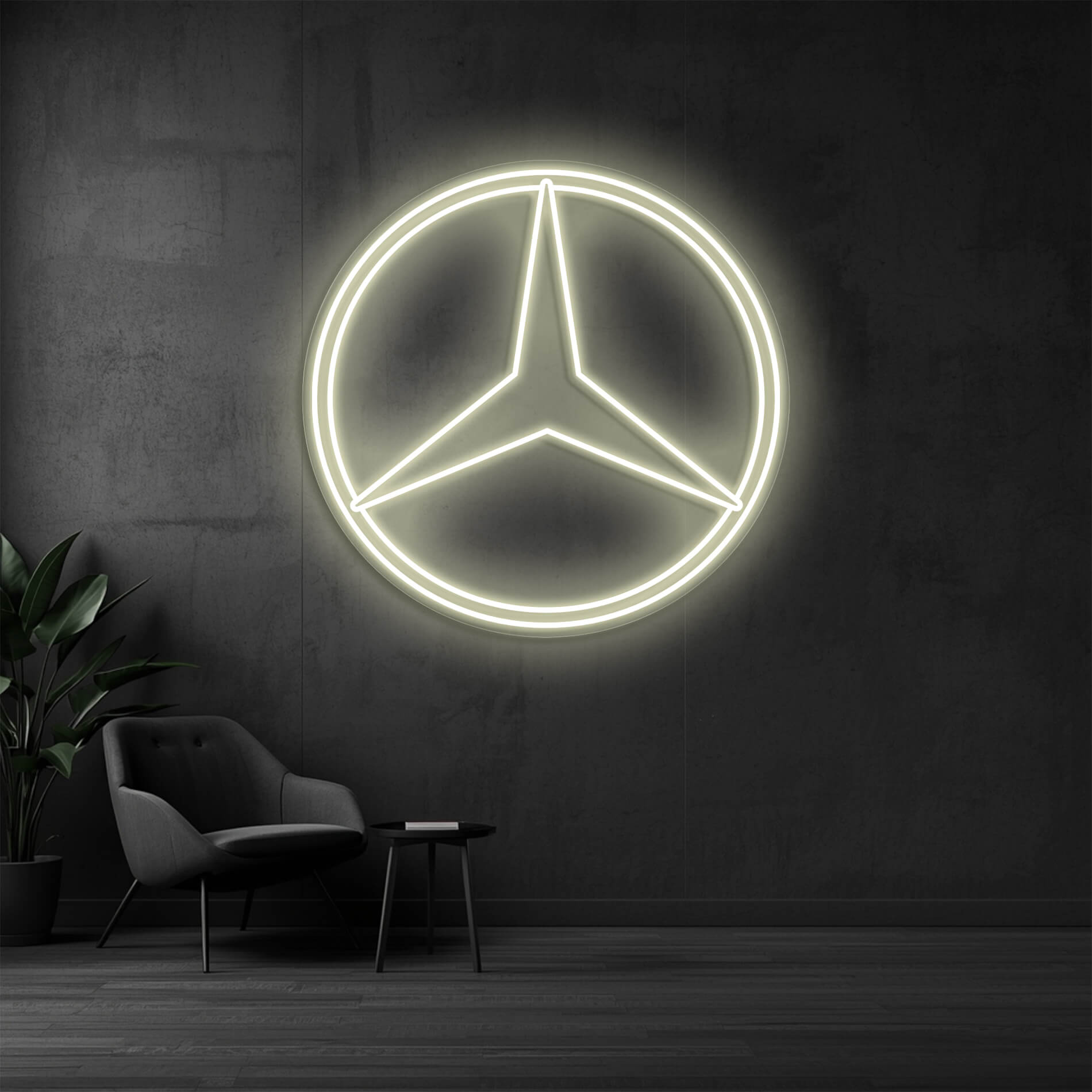 Mercedes LED Schild warmweiss als stilvolle Beleuchtung für Auto Lounges