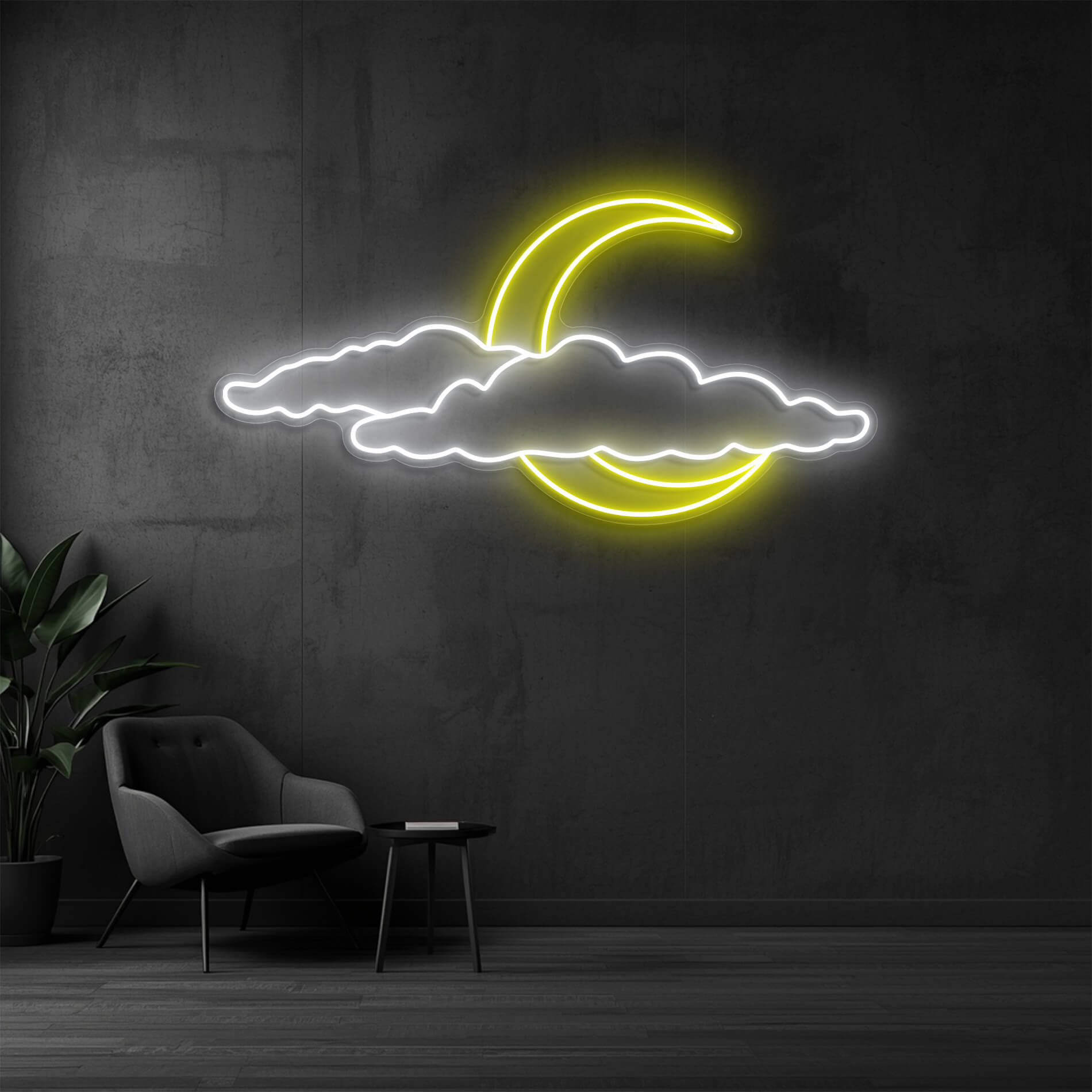 Mond Wandleuchte als moderner Neon Mond mit LED Beleuchtung