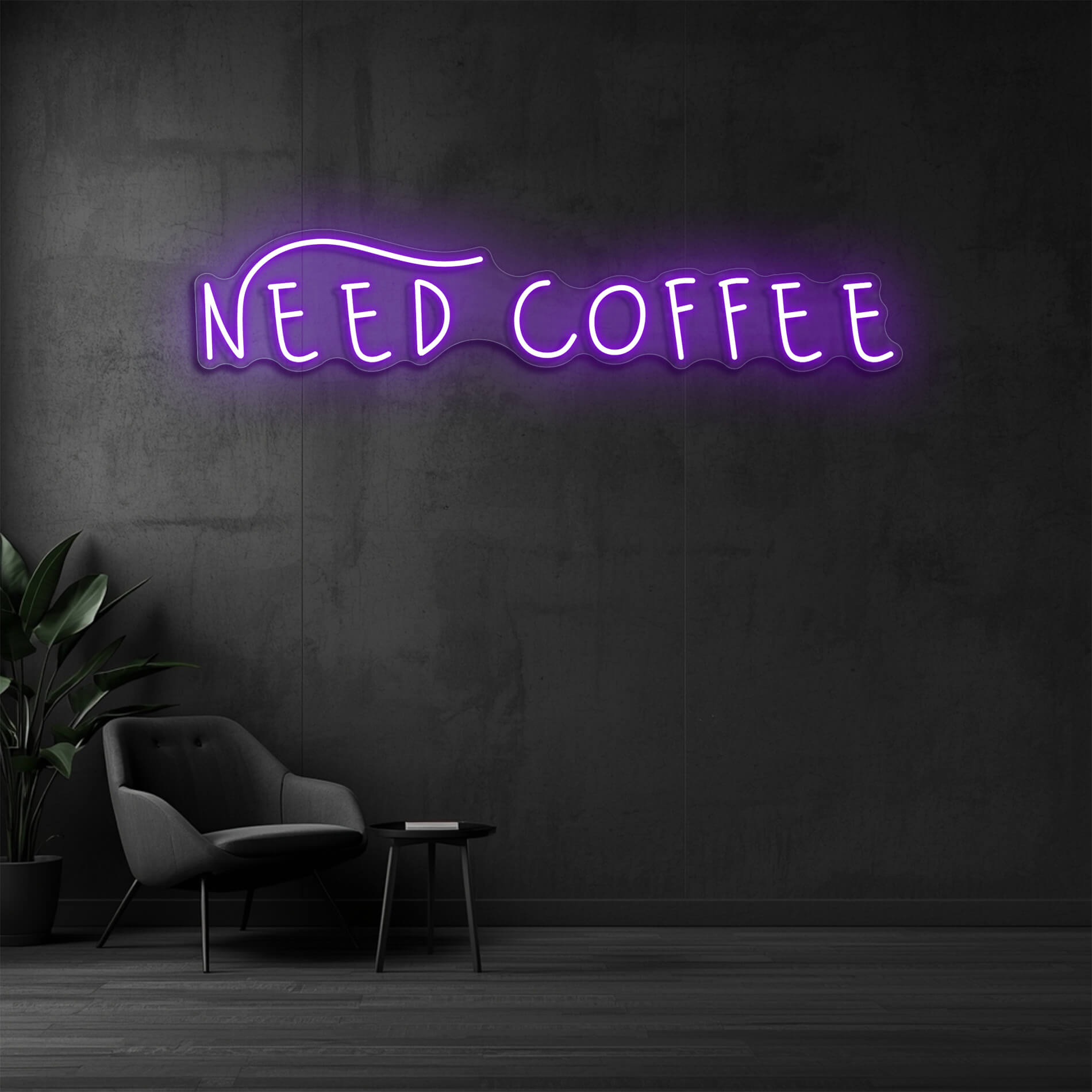 Need Coffee LED Café Schild violett für Kaffeebars