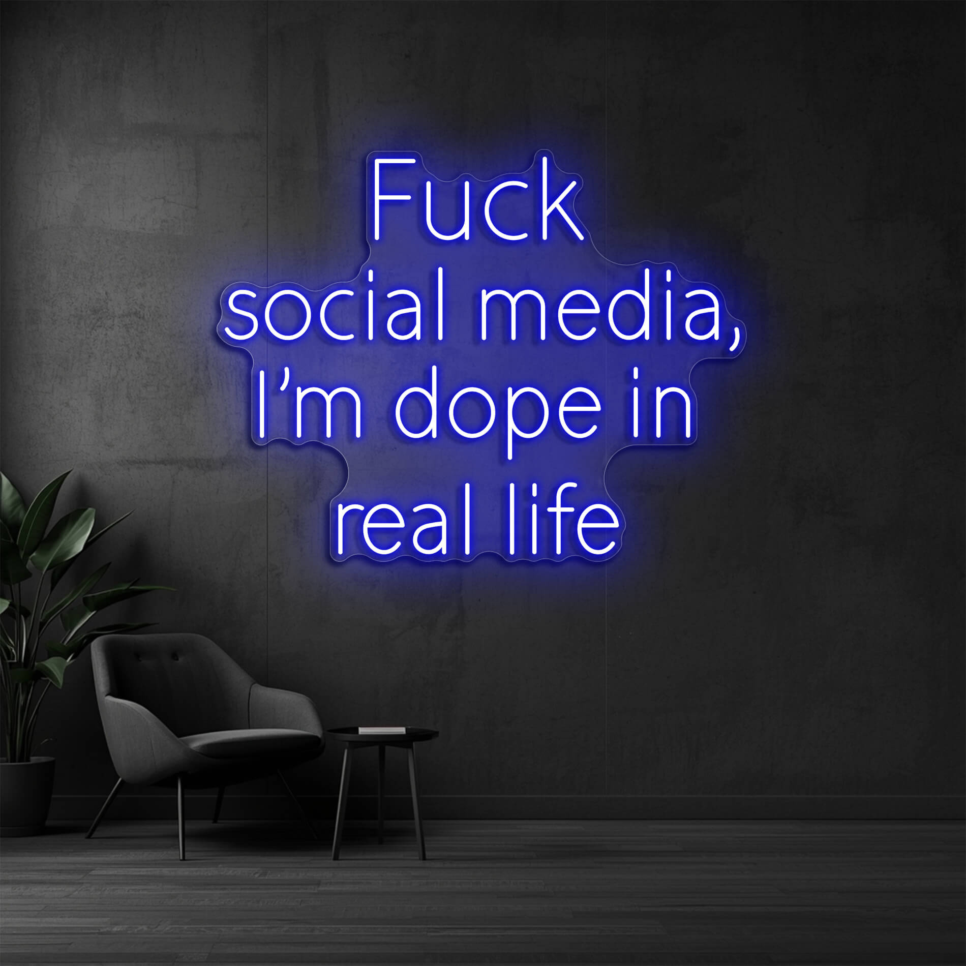 Neon Leuchtschrift I'm dope in real life in blau für stylische Zimmer