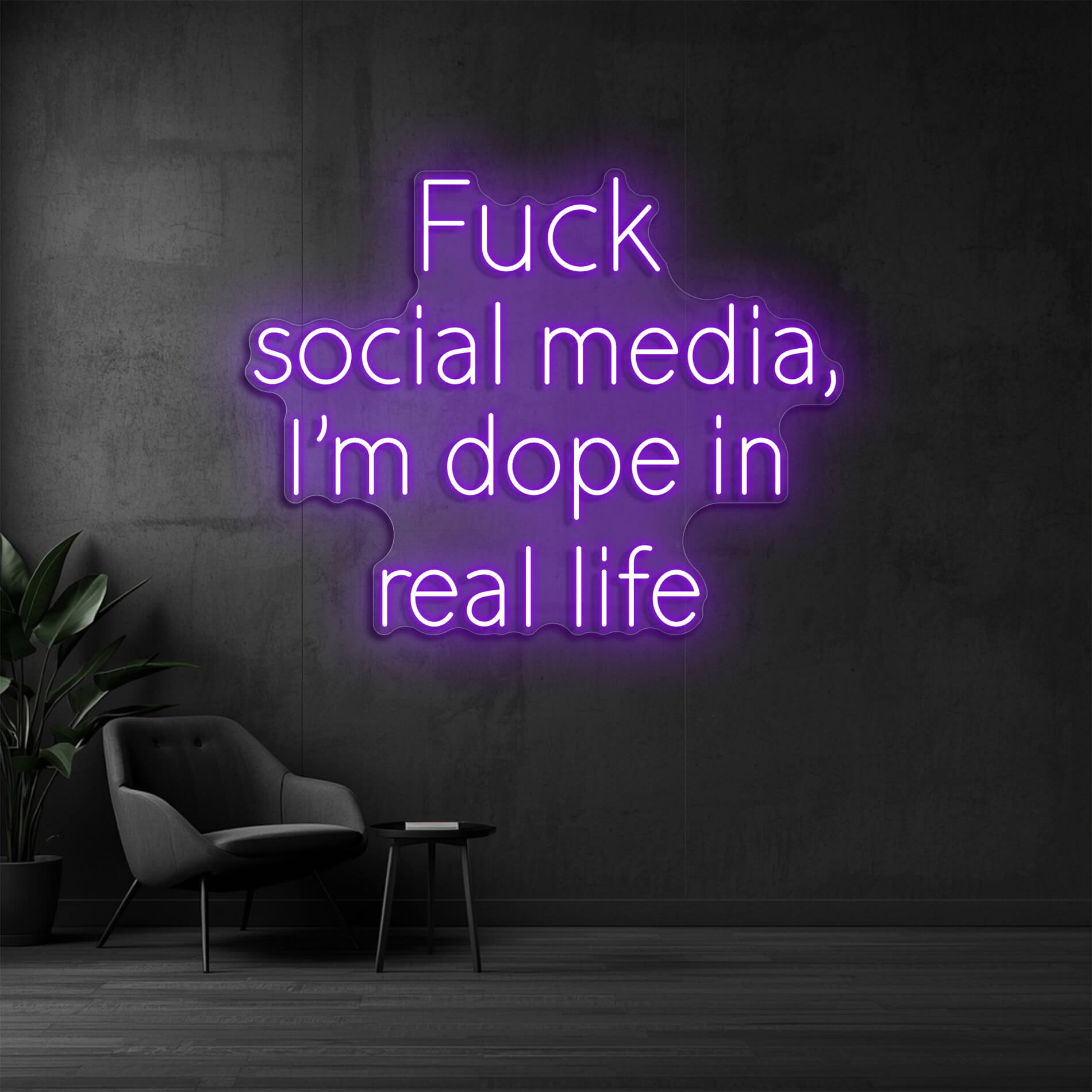 Neon Wandlicht I'm dope in real life in violett für moderne Wohnräume