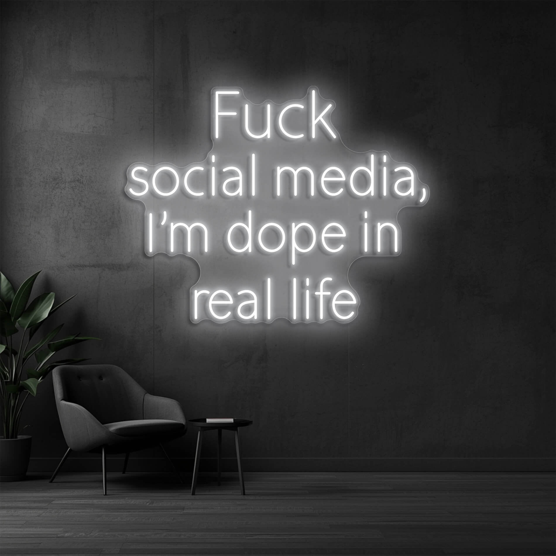 Neon Leuchtmotiv I'm dope in real life in weiss für Interior Design