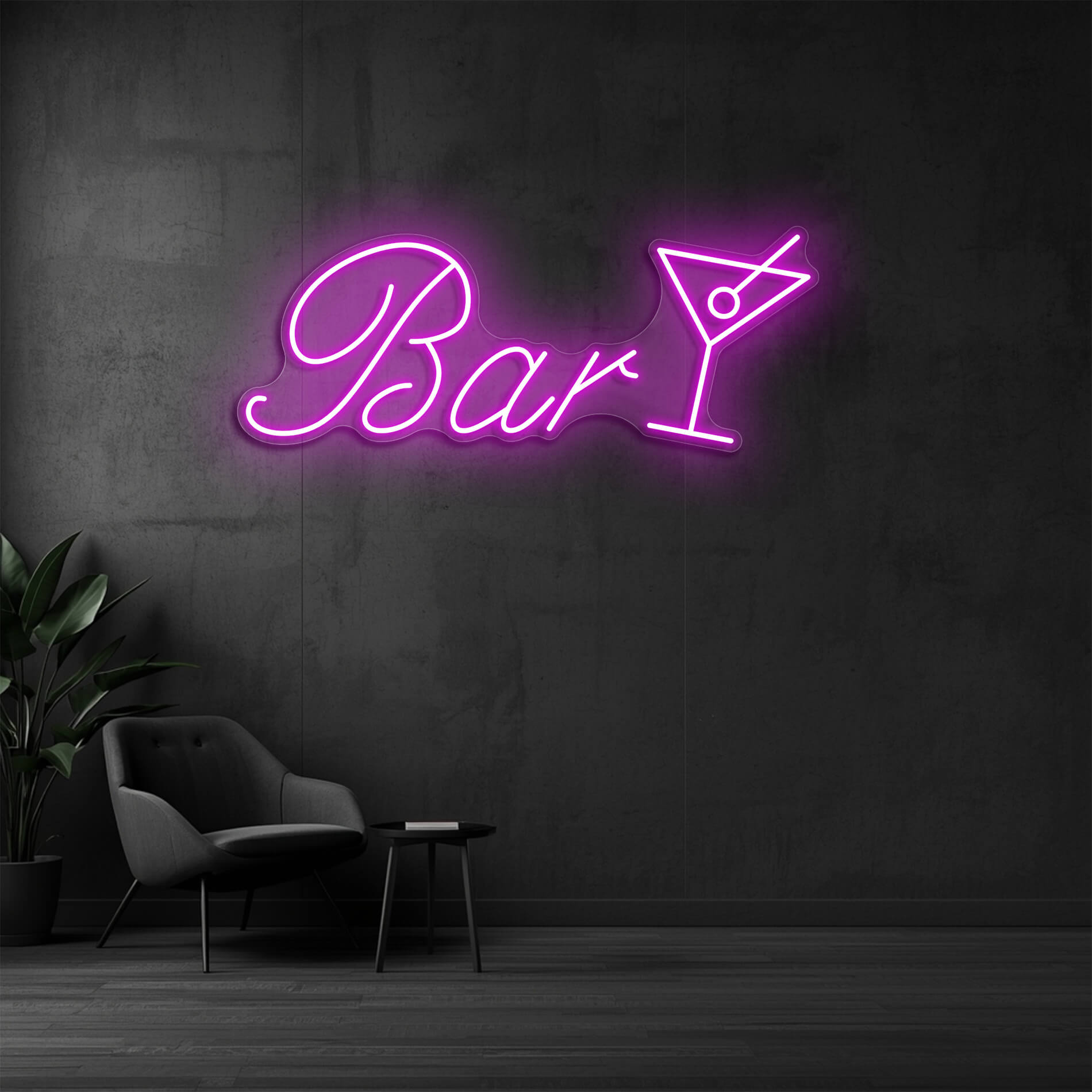 Neon Lampe Bar mit Cocktailglas in pink als stilvolle Neonbeleuchtung für Bars und Lounges