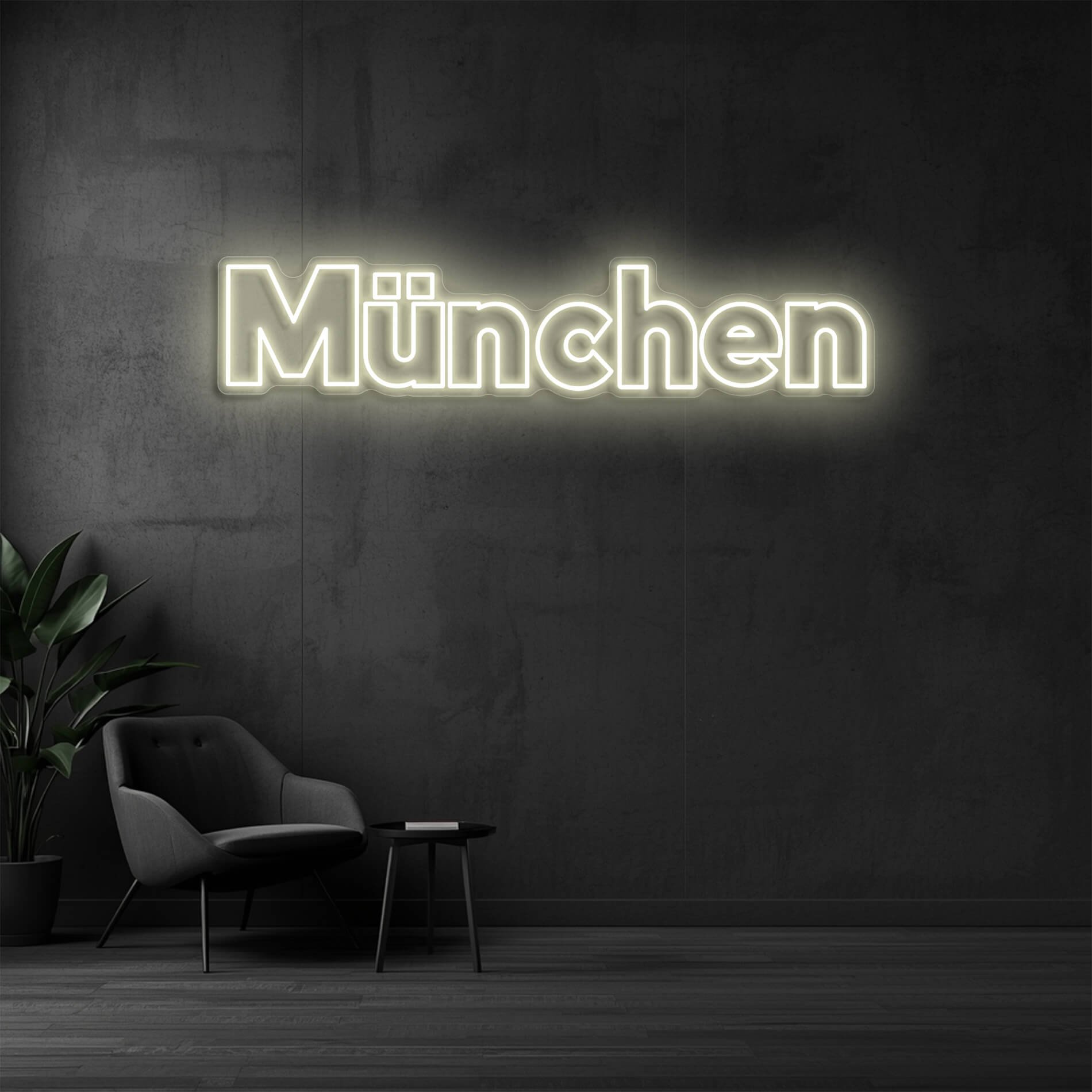 Neon Schild München warmweiss als moderne Stadtbeleuchtung