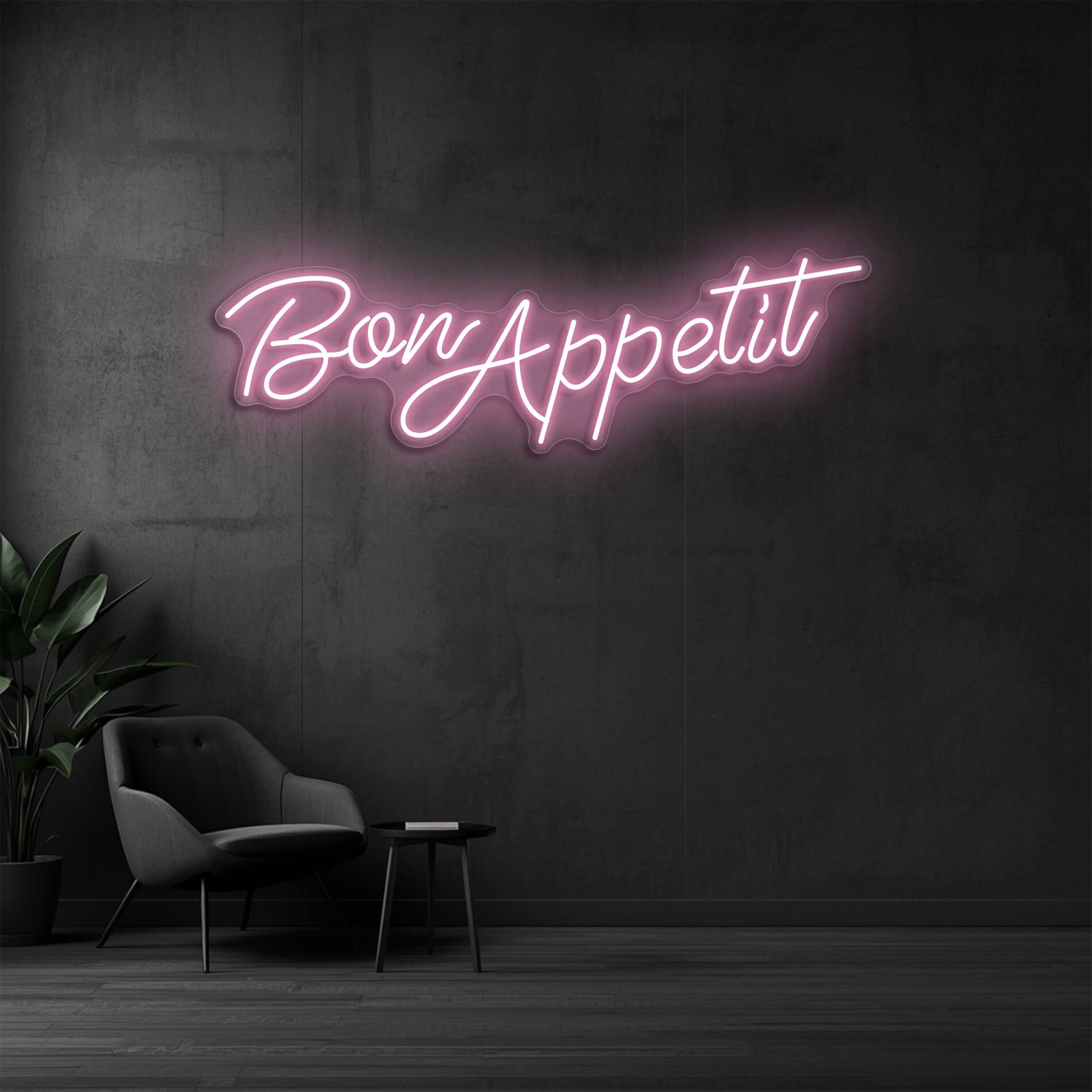  Neon Schild Restaurant Bon Appetit in light pink als dekoratives Neonschild für Pizzeria oder Restaurants