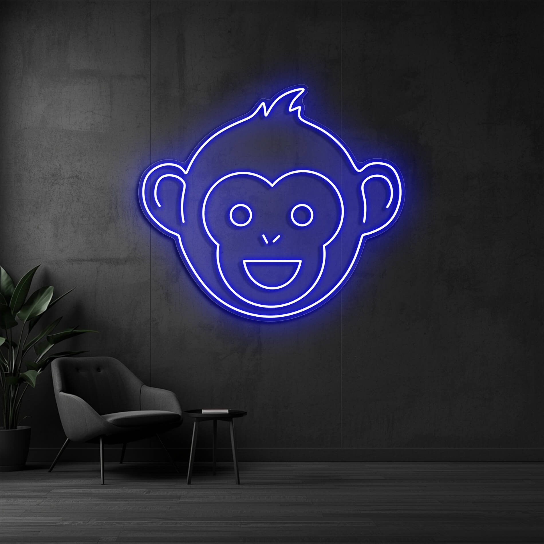 Neonschild Neonmonki für stilvolle Geschäfte in blau
