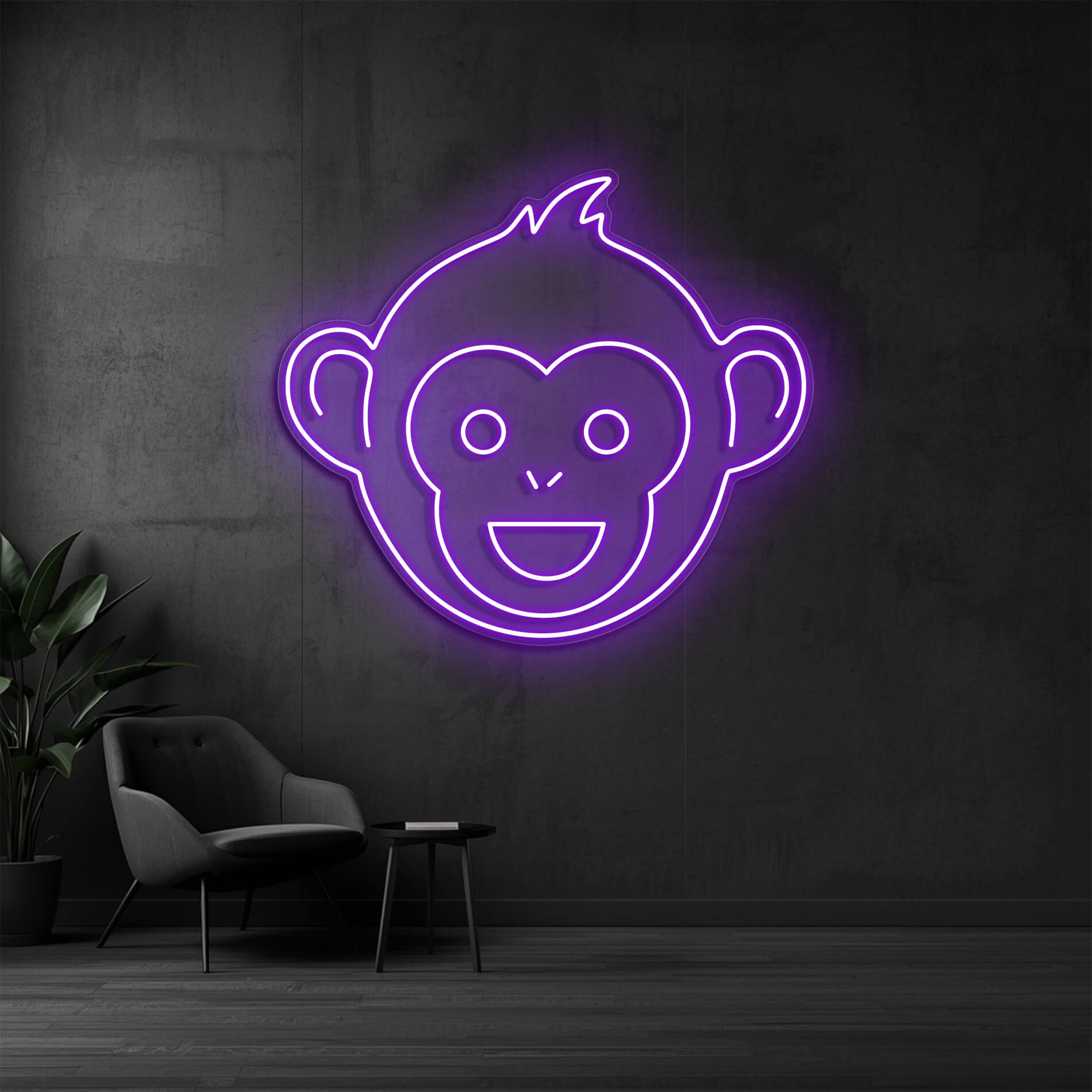 Neonschild Neonmonki als LED Neonschild für Wandbeleuchtung in violett