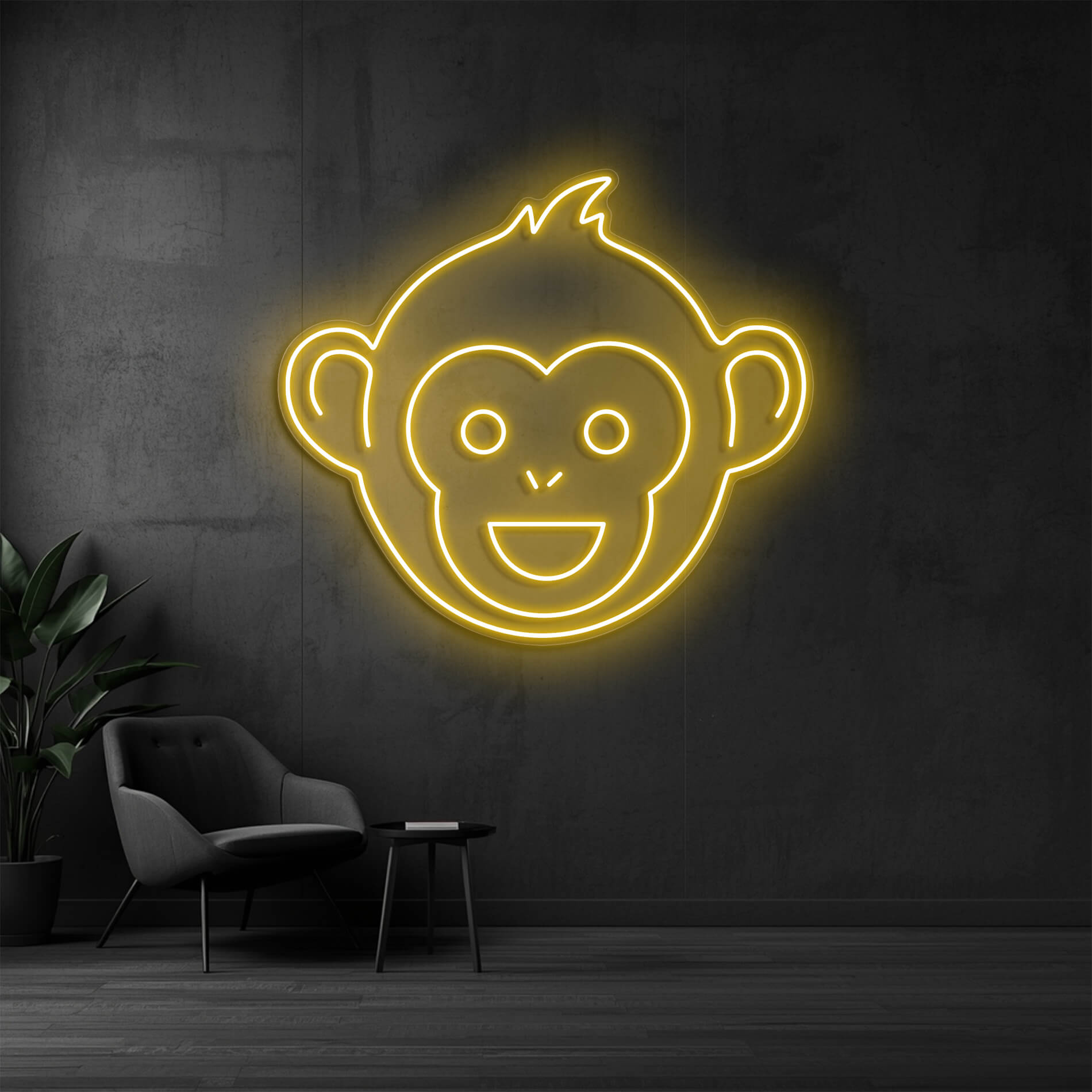 Neonmonki als LED Neonschild Beleuchtung in goldgelb