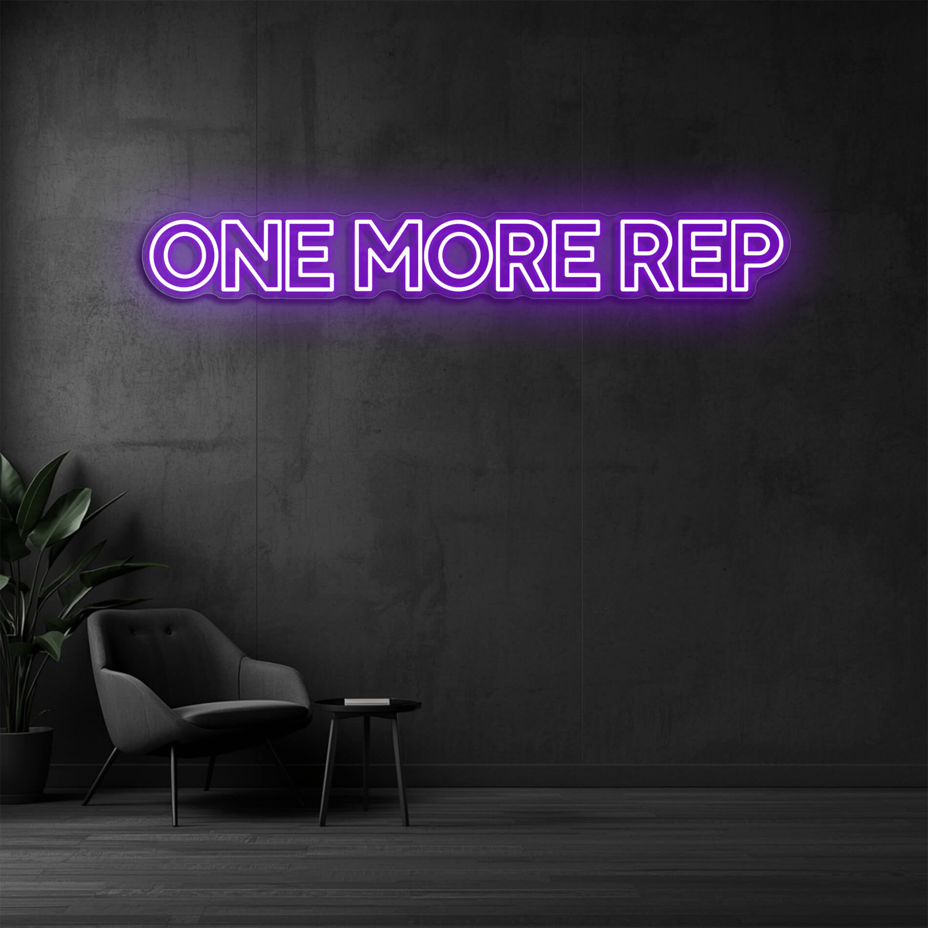 One More Rep Gym Leuchtschild violett für Homegyms