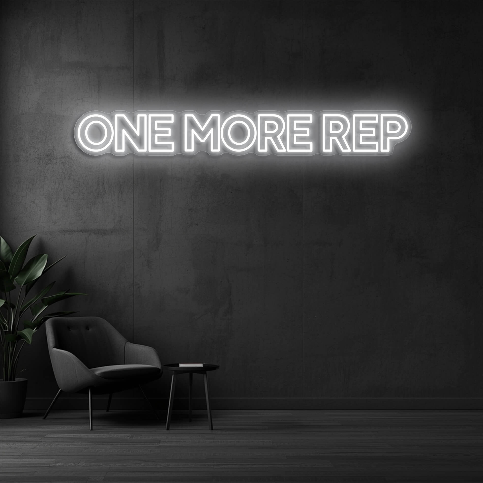 One More Rep Gym Leuchtschild weiss für Fitnessstudios