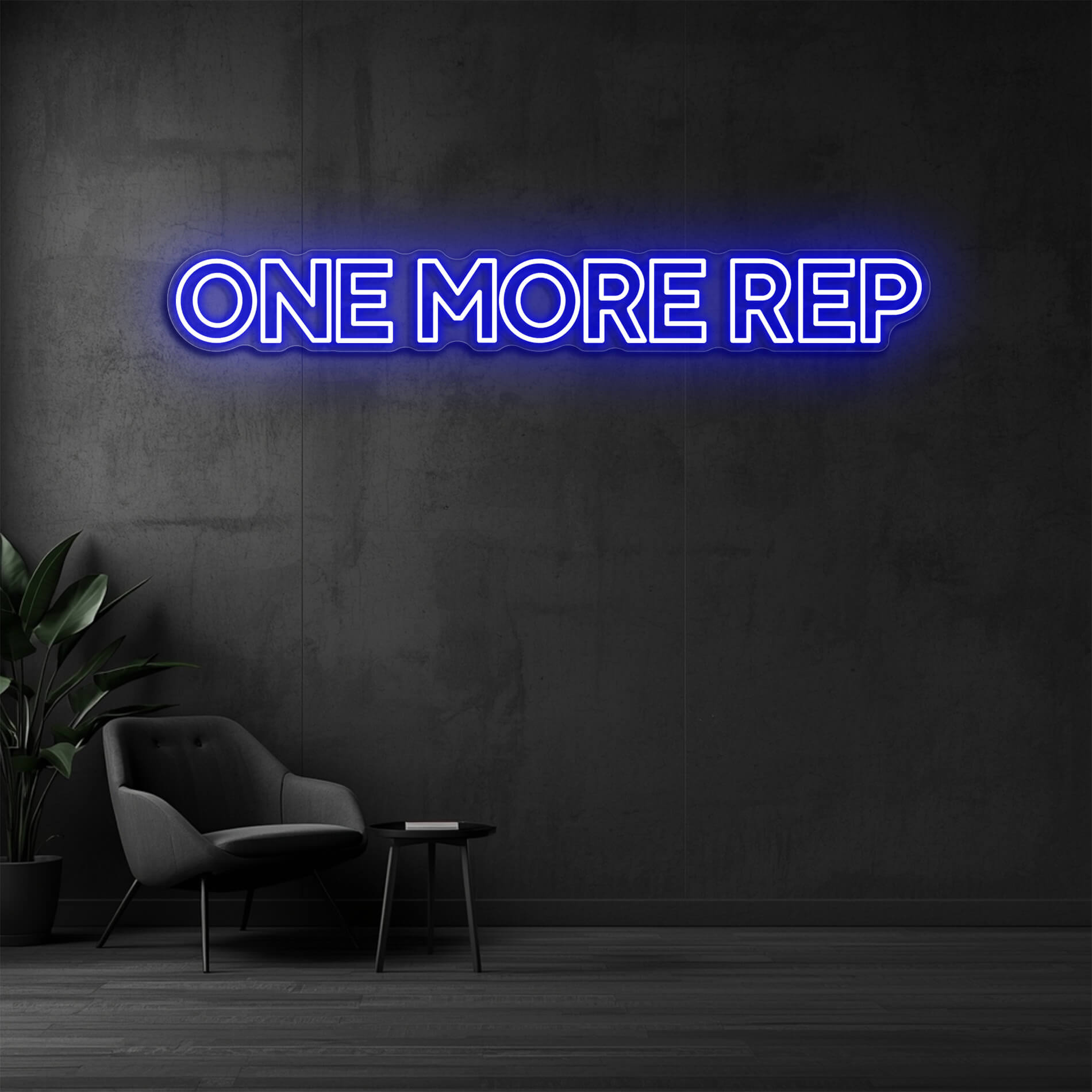 One More Rep Gym Neon Schild blau für Fitnessräume