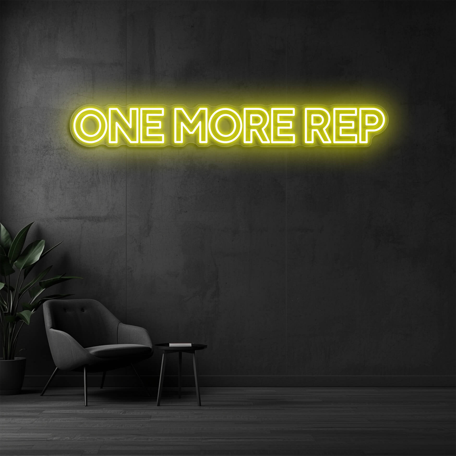 One More Rep Gym Neon Sign gelb für Homegyms