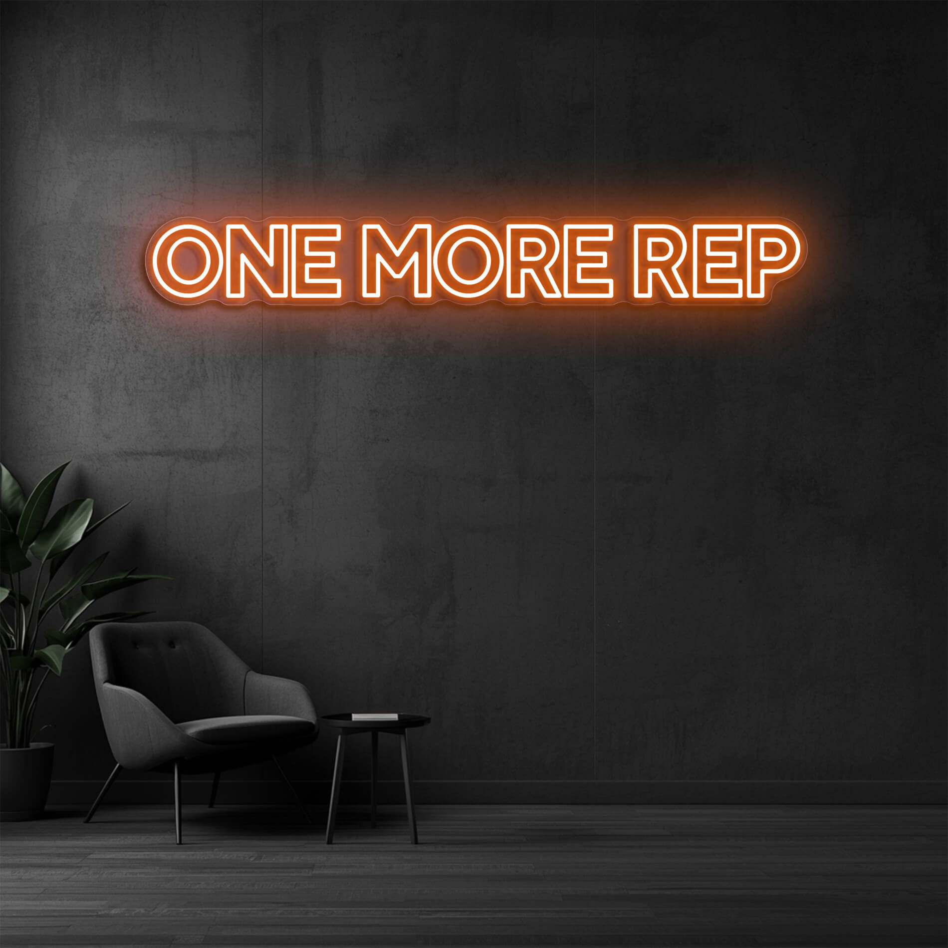 One More Rep Gym Neon Sign orange für Fitnessstudios