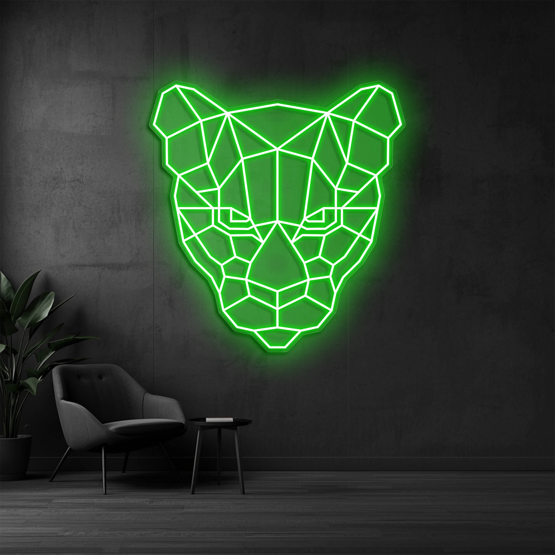Puma Neonlampe gruen als leuchtende Wanddekoration